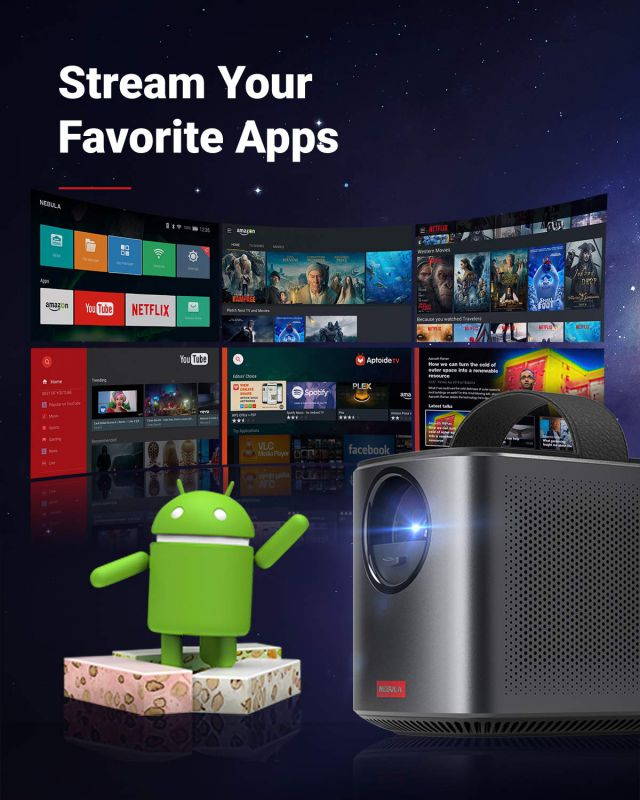 Nebula by Anker Mars II Pro 500 ANSI Lumen Portable Projector, Black, Android 7.1, 720p Image, Video Projector, 30 to 150 Inch Image TV Projector, Movie Projector with Dual 10W Speakers