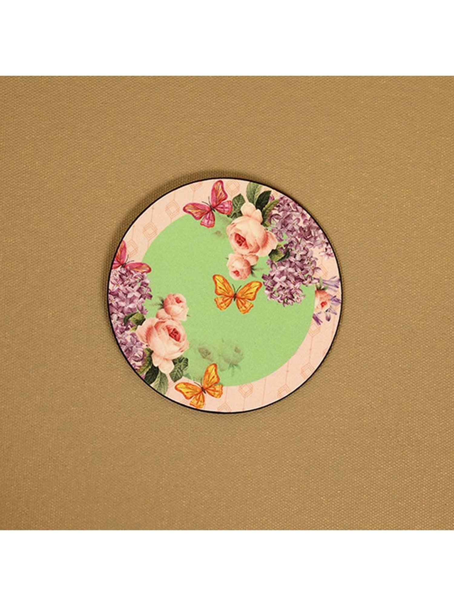 ICRAFT Groovy Mint Series Green & Beige Mdf Round Coaster - Set of 6