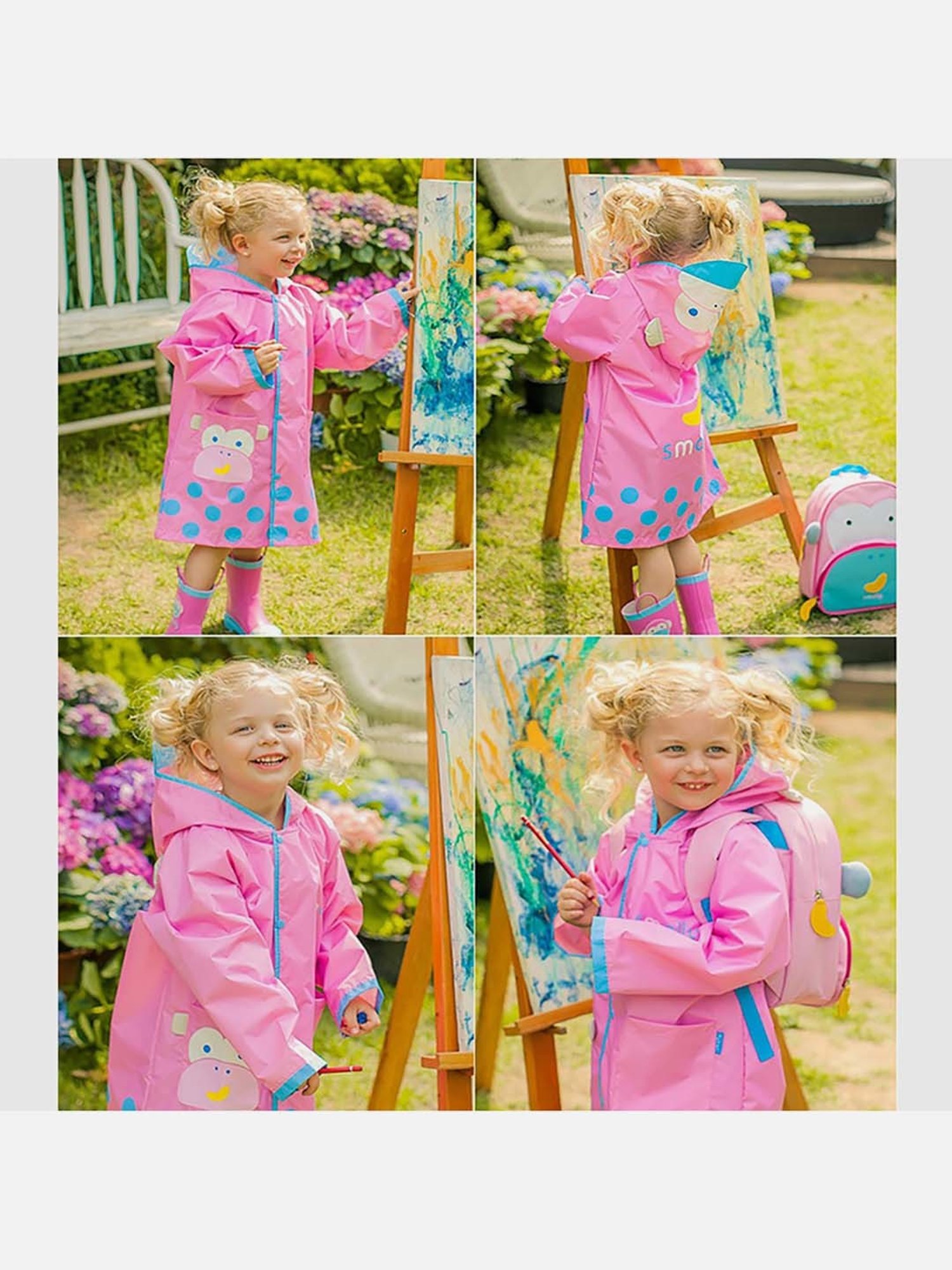 Little Surprise Box Kids Pink Printed Full Sleeves Raincoat