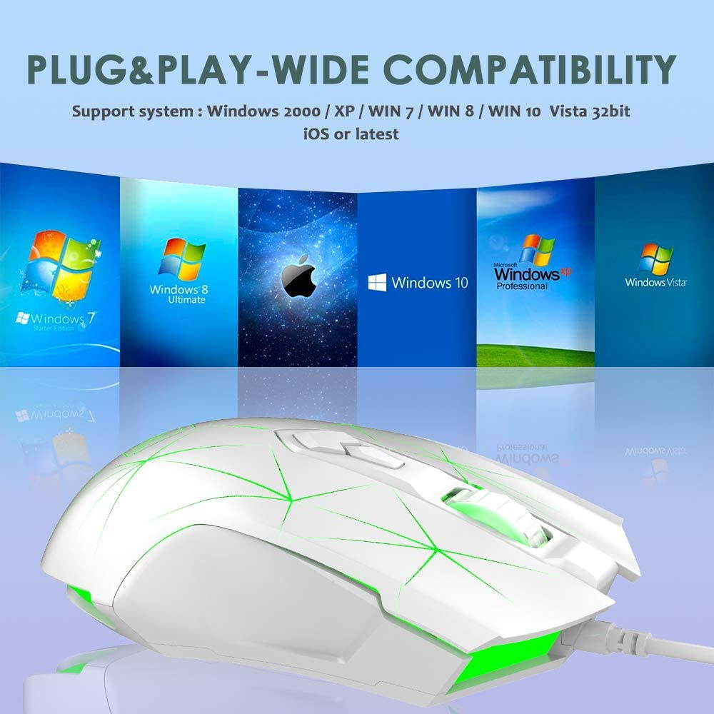 Gaming Mouse Wired, USB Optical Computer Mice with RGB Backlit, 2 Adjustable DPI Up to 2400, Ergonomic Gamer Laptop PC Mouse   for Windows 7/8/10/XP -Black