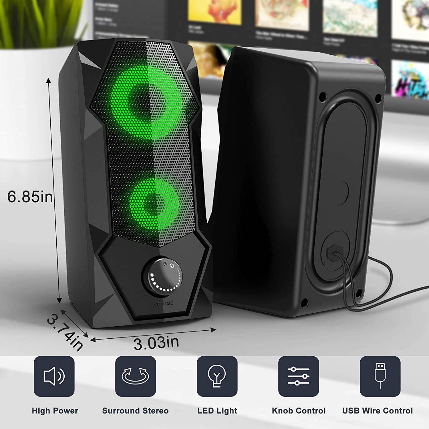 Computer Speakers 10W RGB Gaming PC Speaker with Enhanced Stereo Colorful LED Light, Dual-Channel Multimedia USB Powered Gaming Speakers for PC Desktop Laptop Tablet Smartphones.