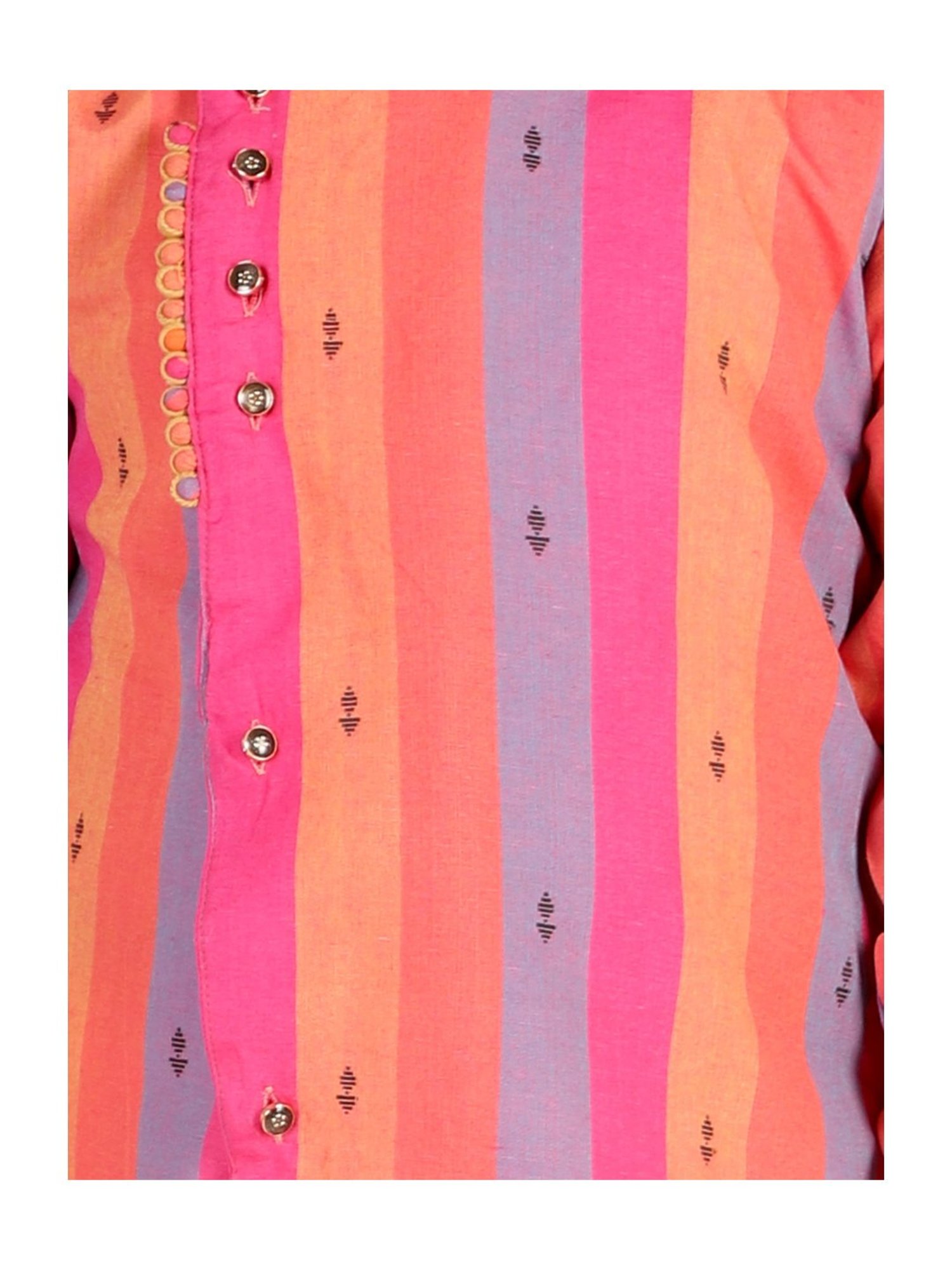 Pro-Ethic Style Developer Kids Pink & White Striped Full Sleeves Kurta with Pyjamas