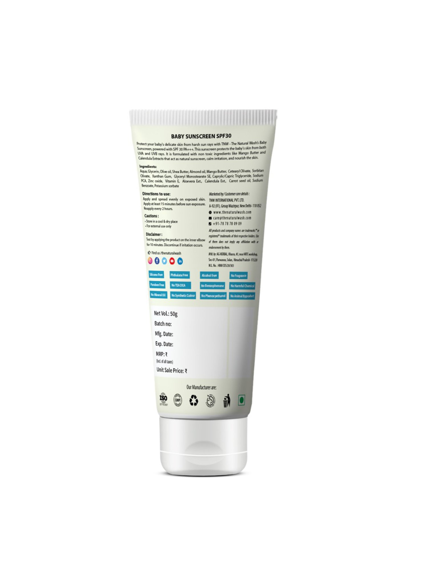 TNW-The Natural Wash Baby Sunscreen SPF 30 - 50 gm