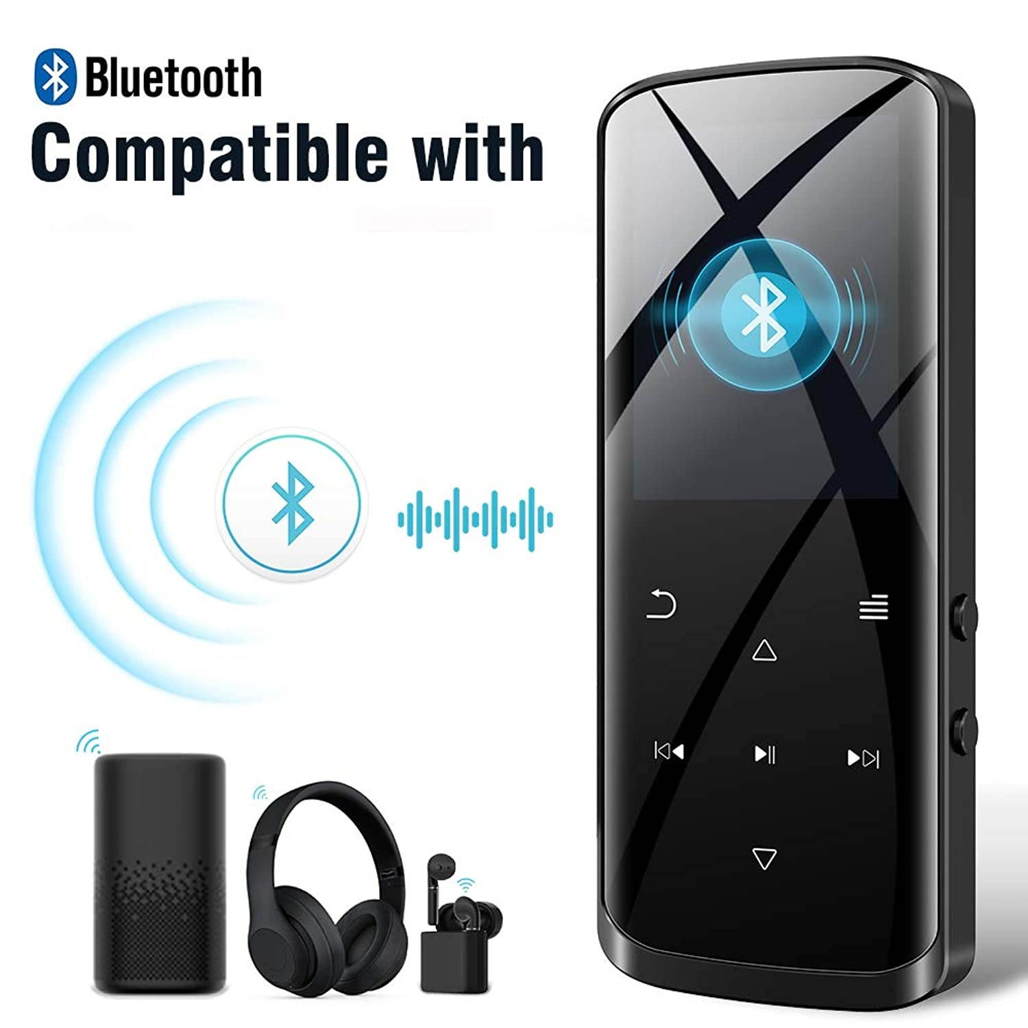 RUIZU Mp3 Player, Mp3 Player with Bluetooth, 8GB Portable HiFi Lossless Sound Music Player with Speaker, FM Radio, Voice Recorder, E-Book, Video Player, Pedometer, Support up to 128GB(Black)