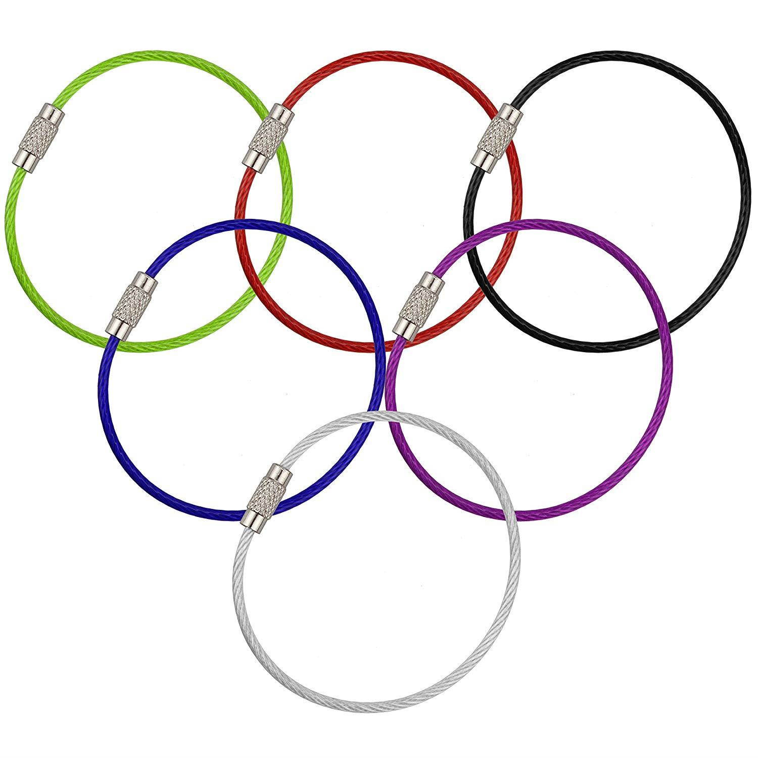 Keychain, Wisdompro 6 Pack of 6.3 Inches Stainless Steel Wire Ring 2mm Cable Loops/Rings for Hanging Luggage Tag, Keyrings and ID Tag Keepers (Pack of 6-6.3")