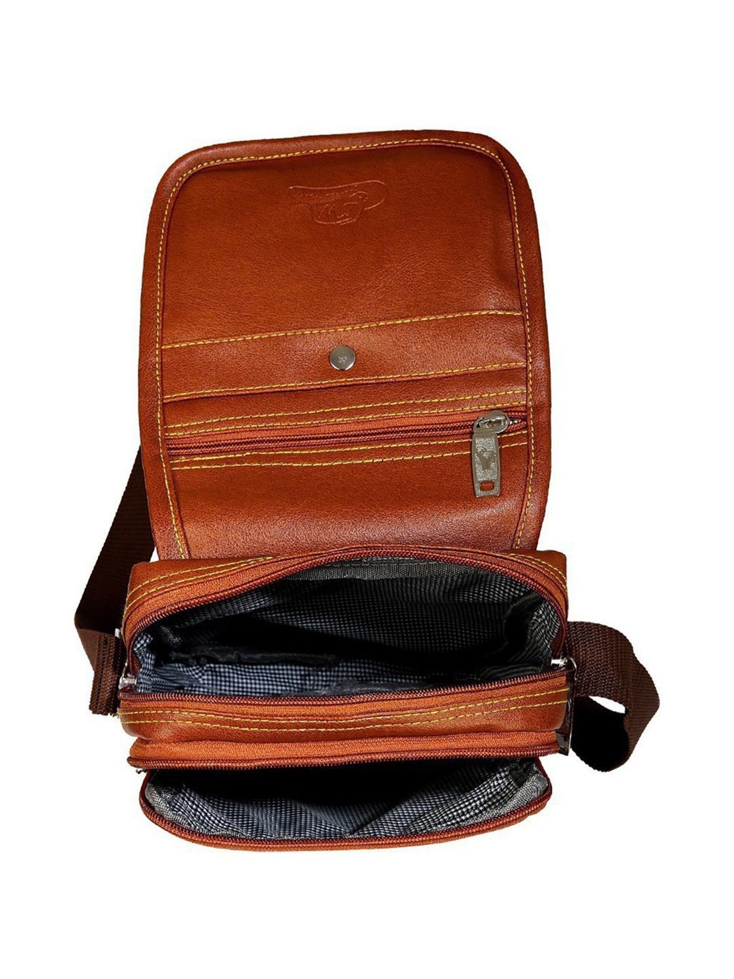 Leather World Tan Solid Medium Cross Body Bag