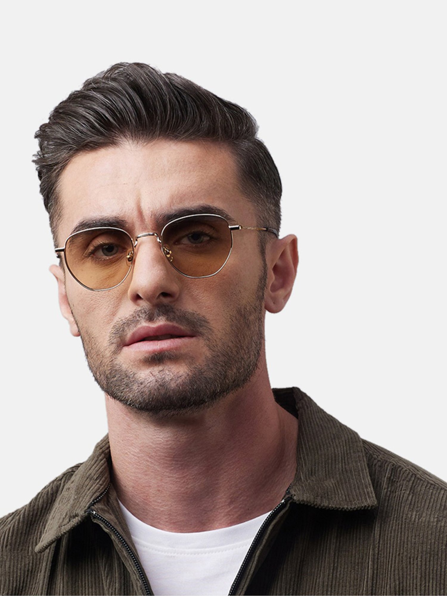 Shisen Fox Fuji Light Gold-Light Brown Round Unisex UV Protection Sunglasses -50 mm