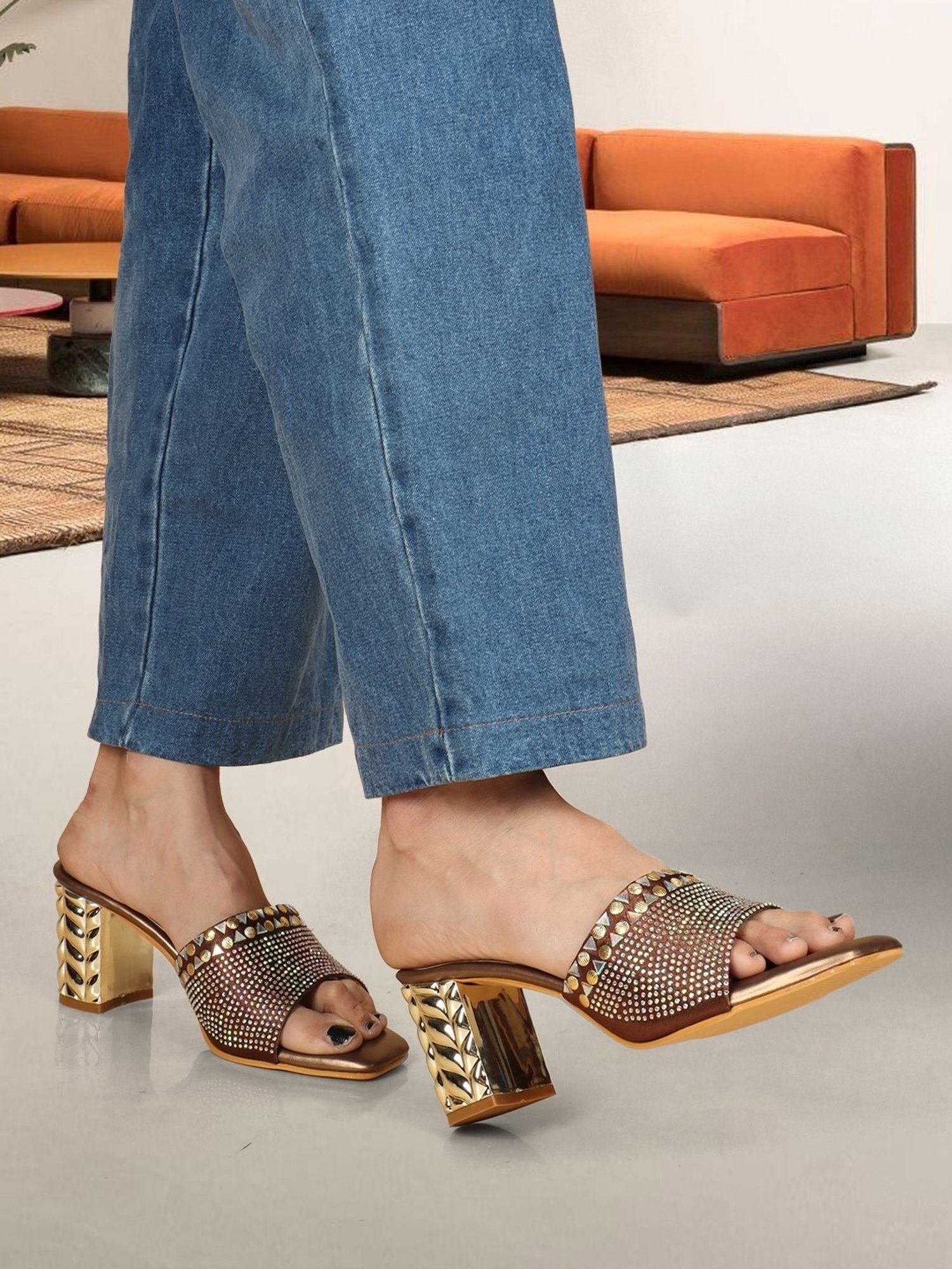 Elle Women's Antique Gold Ethnic Sandals