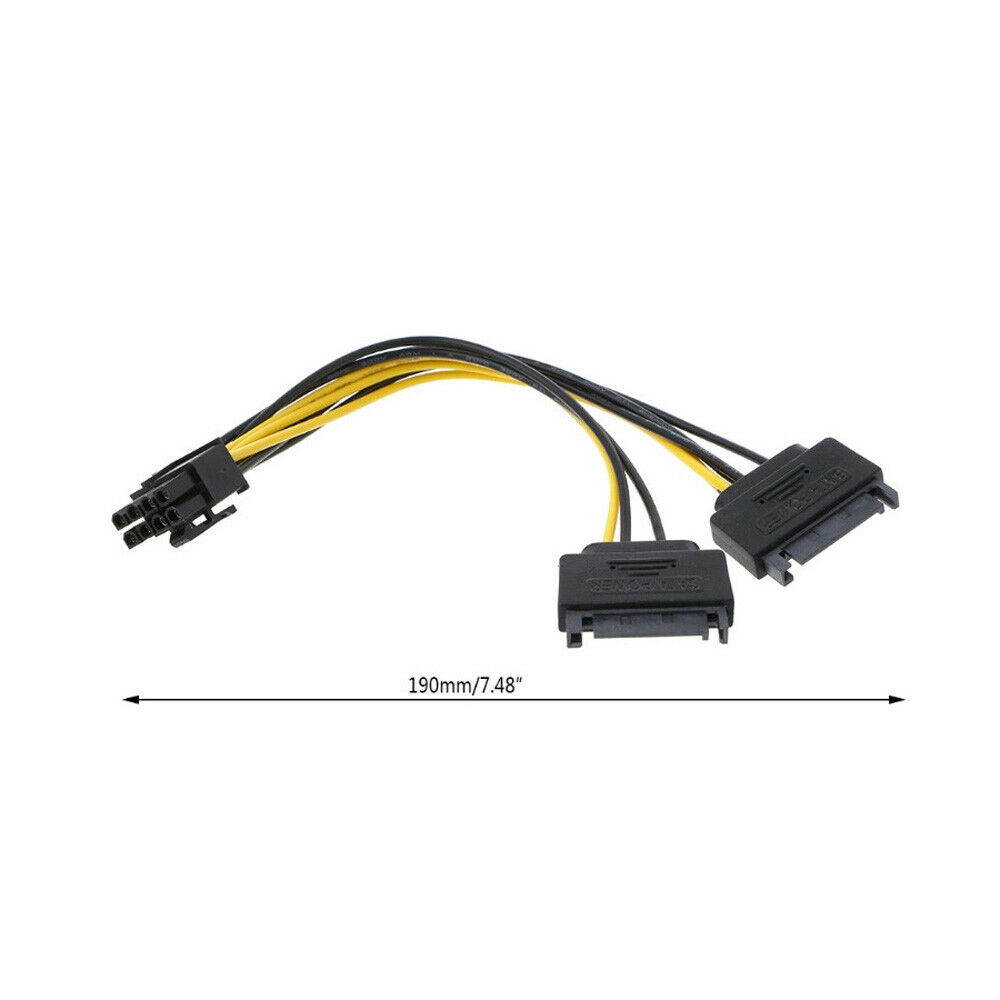 Dual SATA to PCI-E Power Cable 15Pin SATA to 8 pin / 6 pin Video Card Power Wire