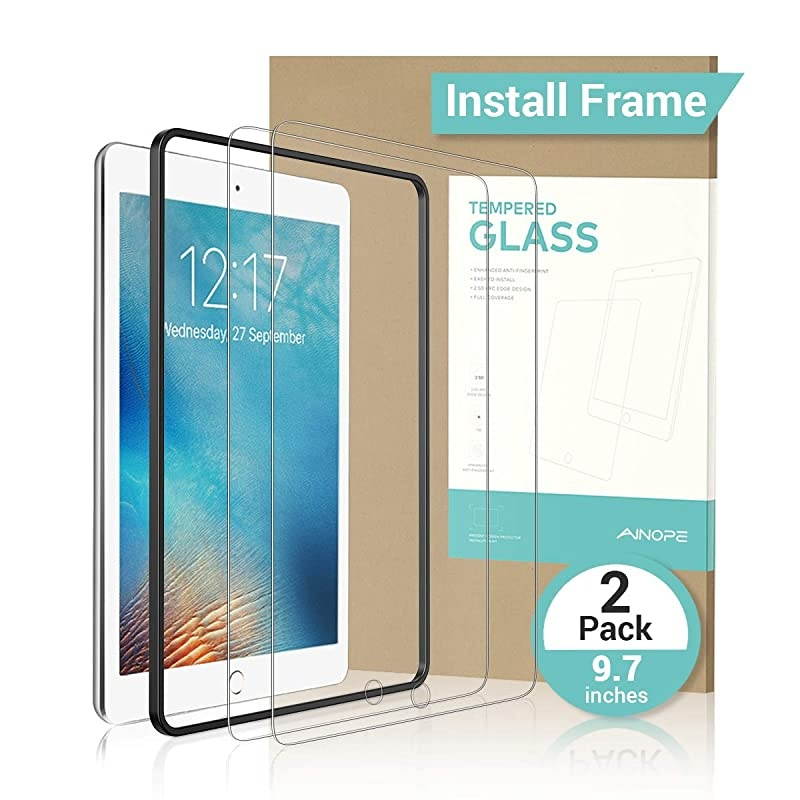 PACK Gift INSTALL FRAME iPad 97 6th Generation Screen Protector 018017 Tempered Glass iPad Air Screen Protector for iPad Pro 97 Compatible with Apple Pencil HDAntiScratch