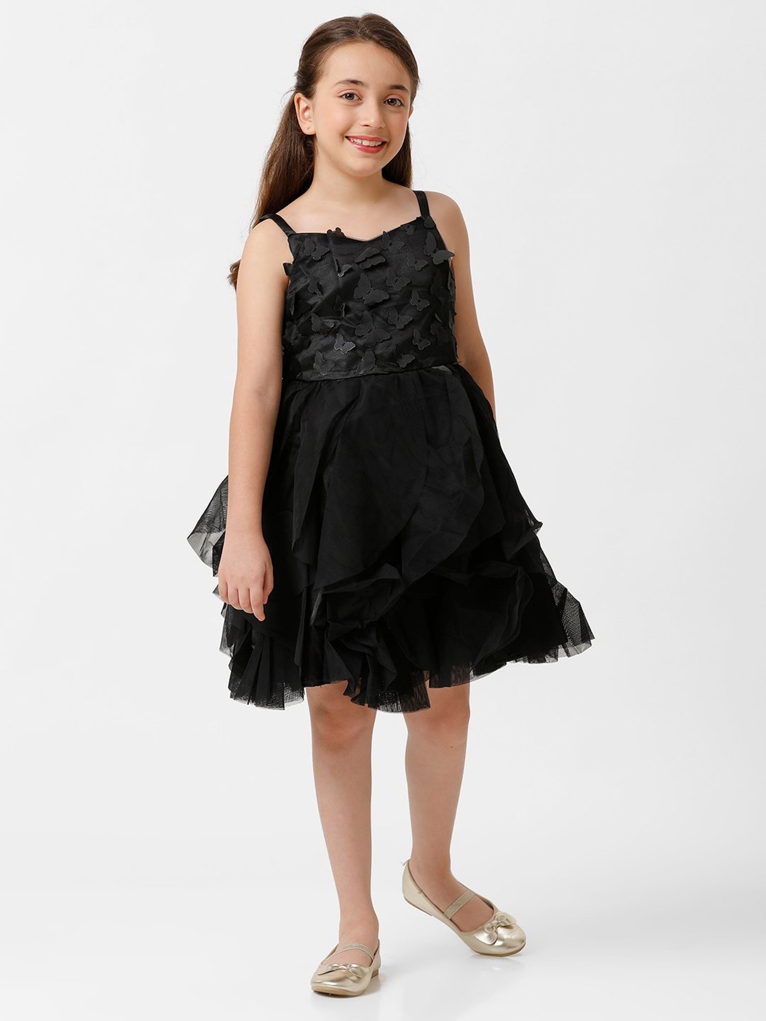 Kate & Oscar Kids Black Applique Dress