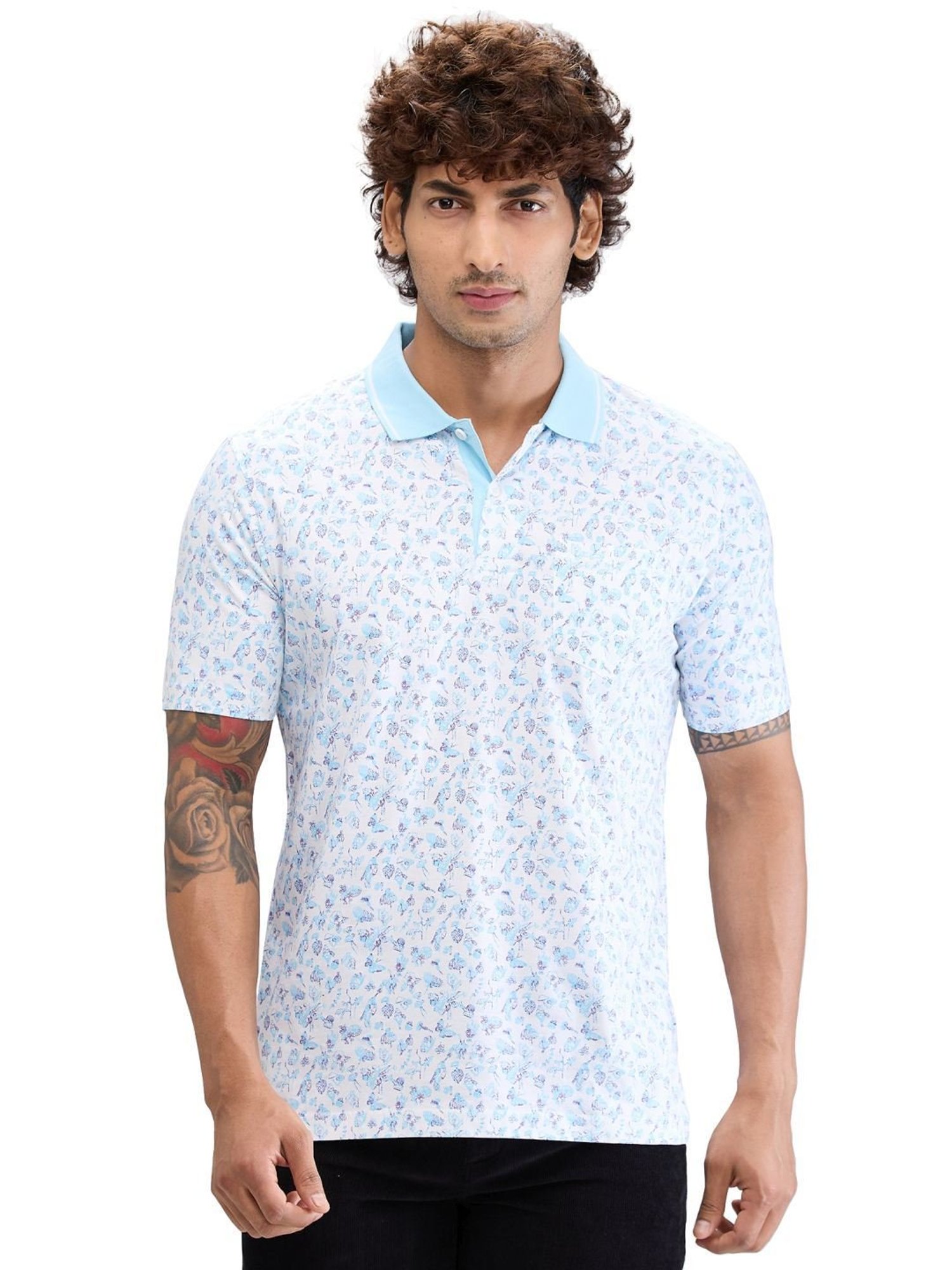 Colorplus Blue Classic Fit Printed Polo T-Shirt