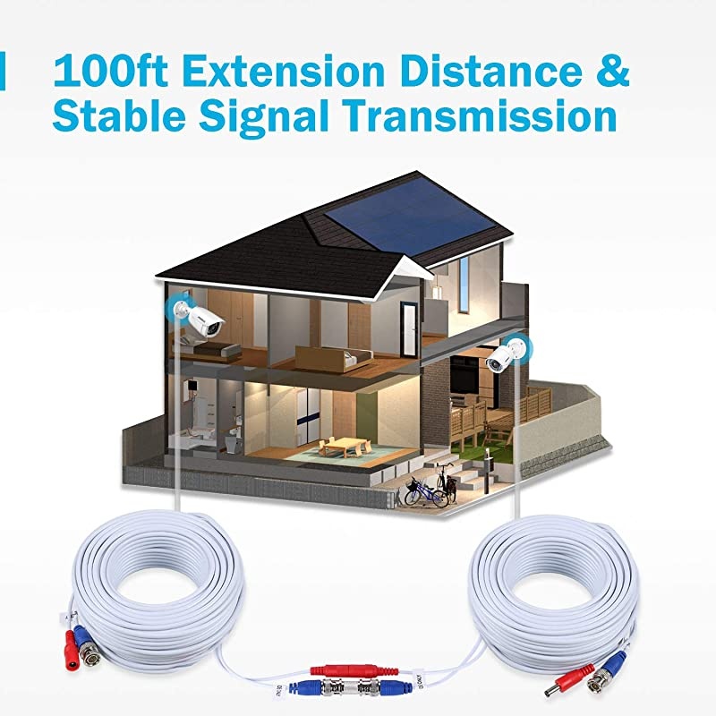 Security Camera Cable 4 30M 100ft AllinOne BNC Video Power Cables BNC Extension Wire Cord for CCTV Camera DVR Security System 4Pack White