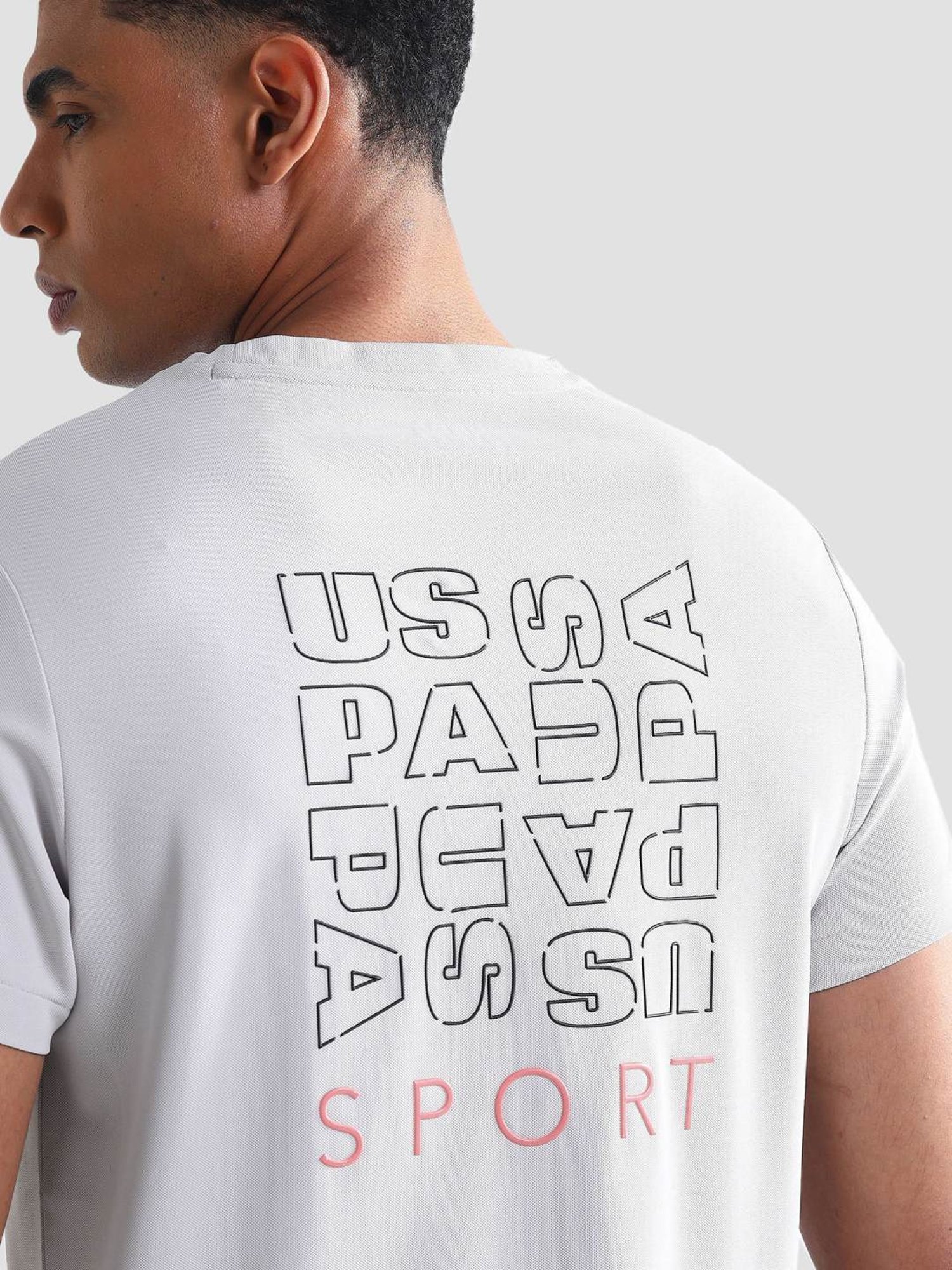 USPA Active Grey Slim Fit Printed Sports T-Shirt
