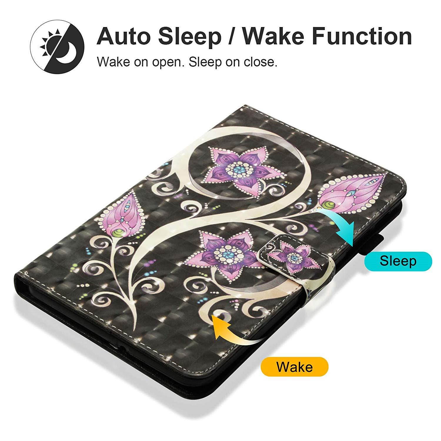 UUcovers Samsung Galaxy Tab E 8.0 Inch T377 Case, Slim Lightweight PU Leather AUTO Wake/Sleep Folio Smart Wallet Case with Cards/Cash Holder for SM-T375/ T377-Peacock Flower