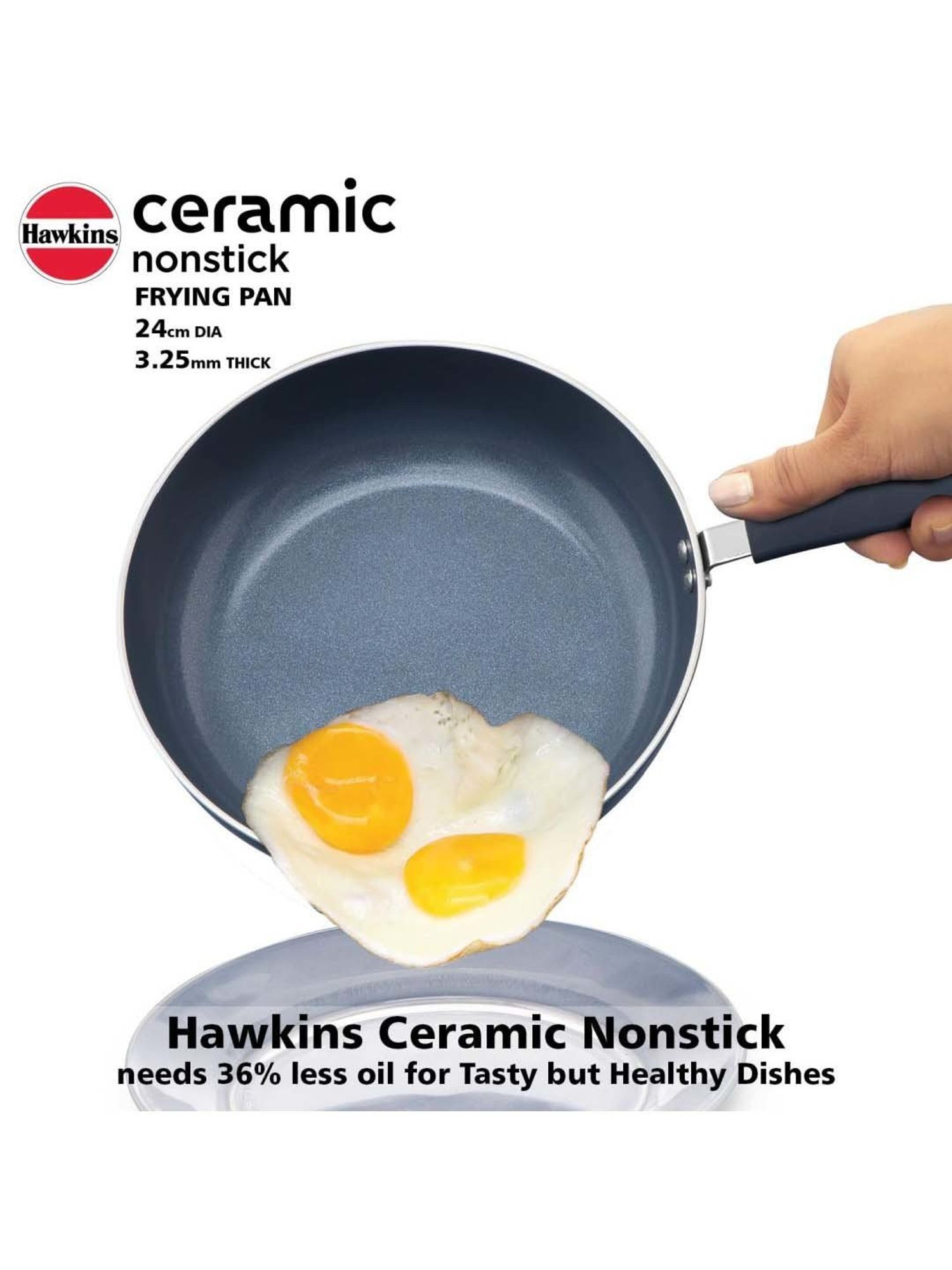 Hawkins Ceramic Nonstick Frying with Glass Lid Fry Pan 23 cm diameter with Lid 2 L capacity