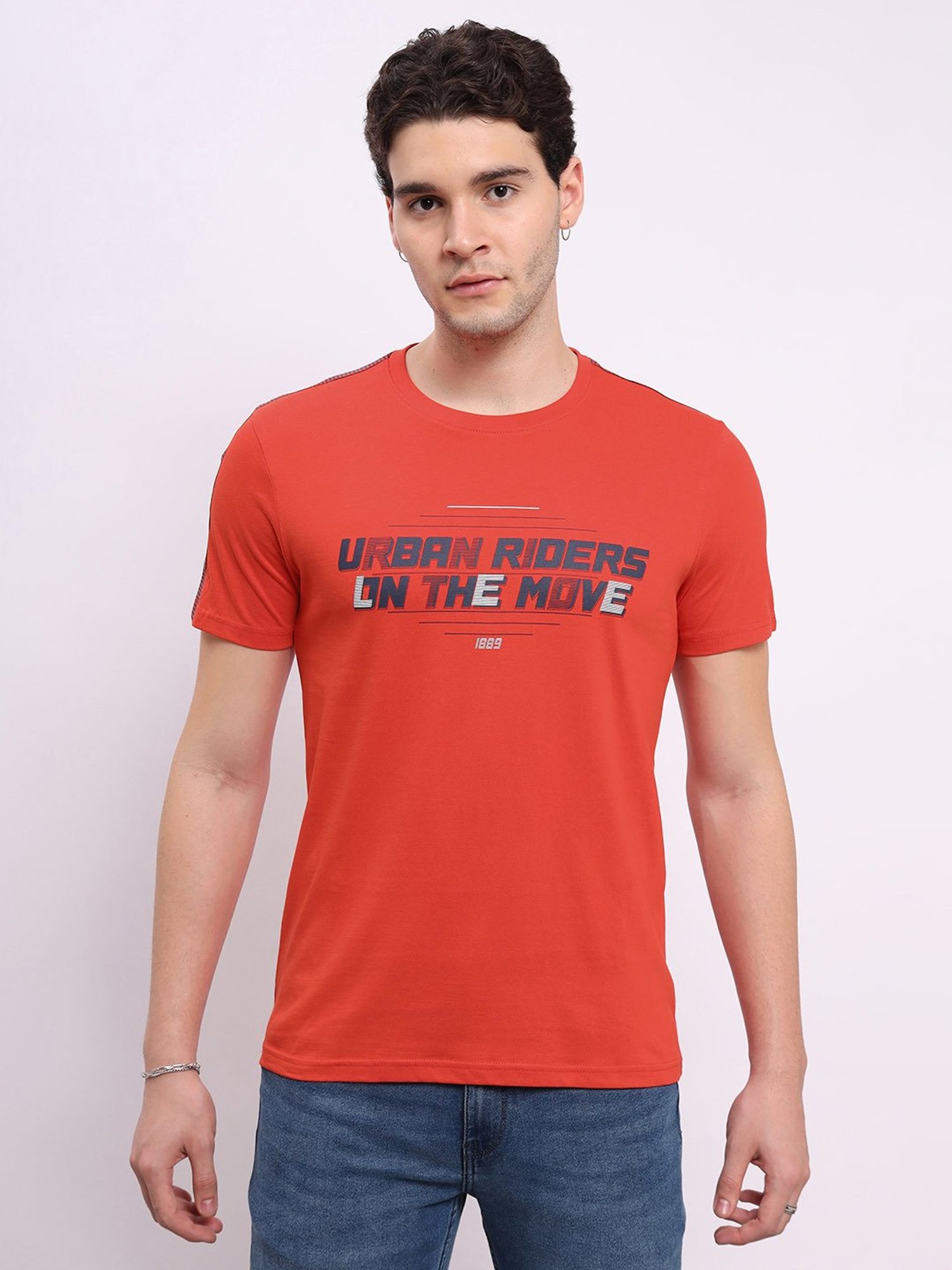 Lee Dark Orange Slim Fit Graphic Print Cotton Crew T-Shirt