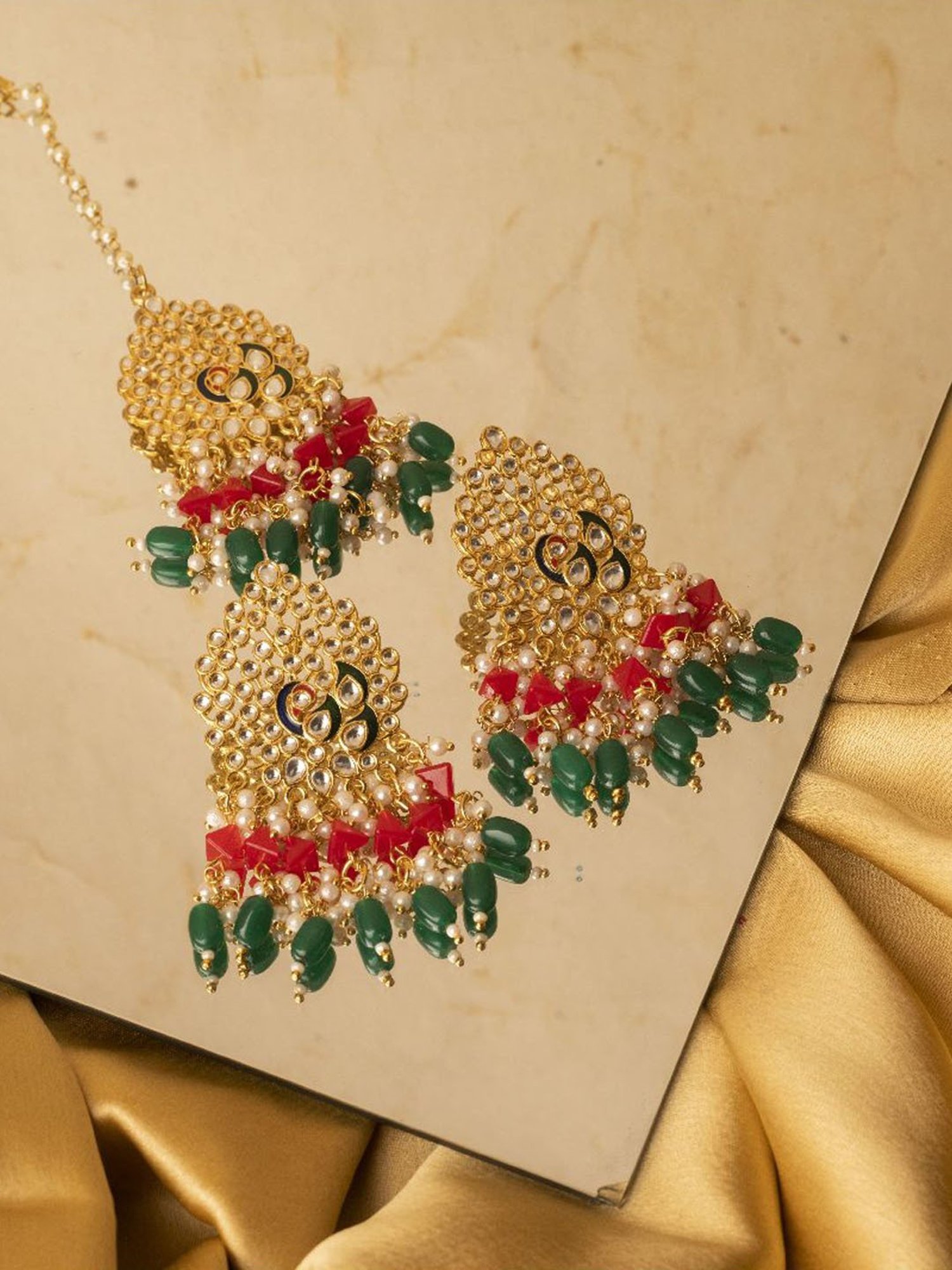 Jewelz Multi Color Fastive Season Earring and Maang Tikka for womens & Girls