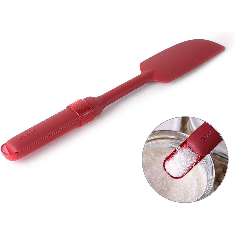 Cookduo Mix & Measure Spatula - Red Silicone Spatula with Adjustable Measuring Spoon FDA
