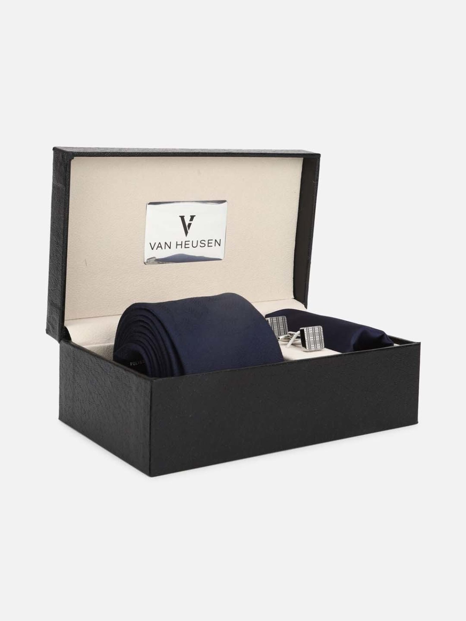 Van Heusen Navy Textured Tie with Pocket Square & Cufflinks