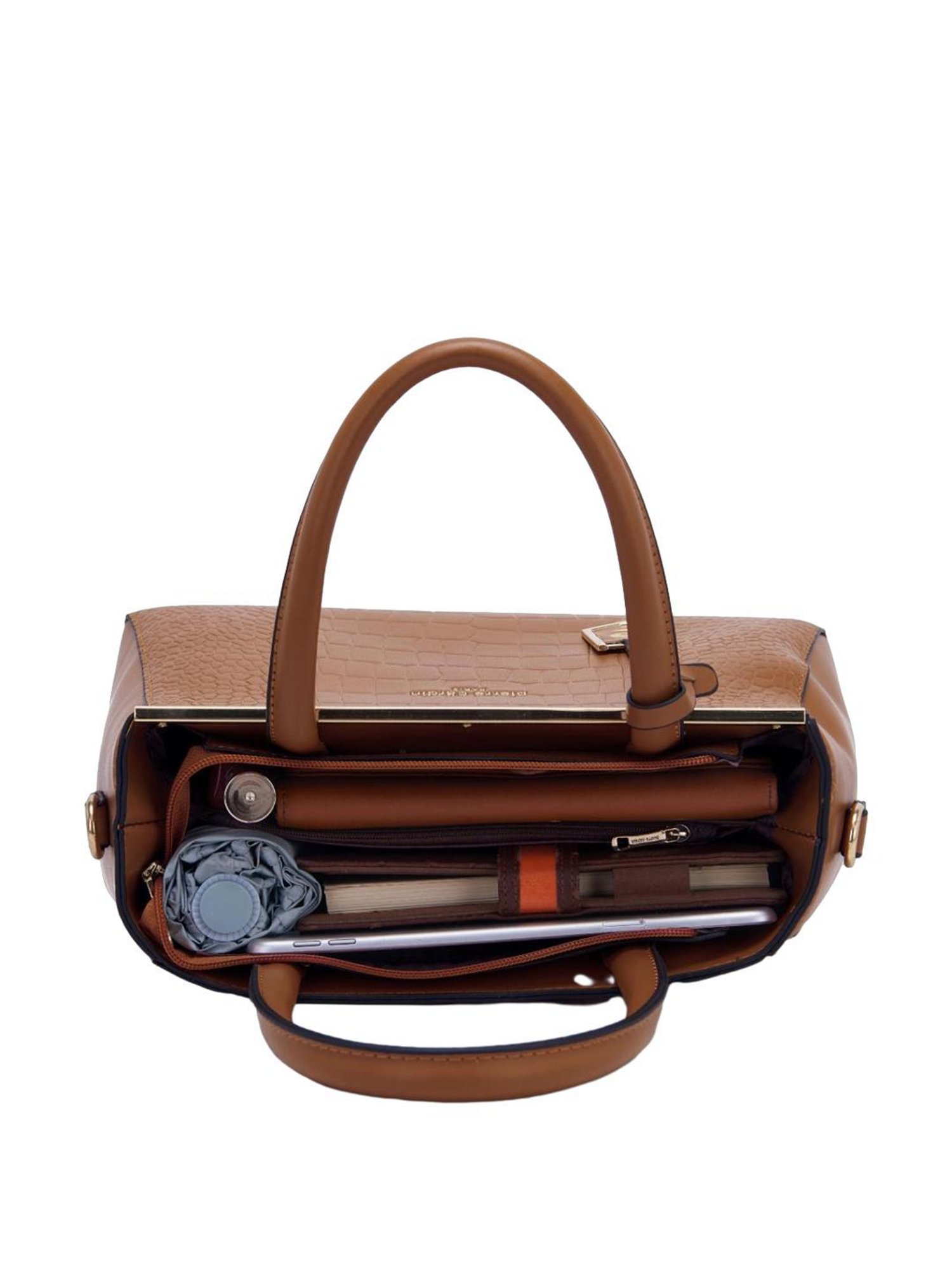 Pierre Cardin Tan Solid Satchel Handbag