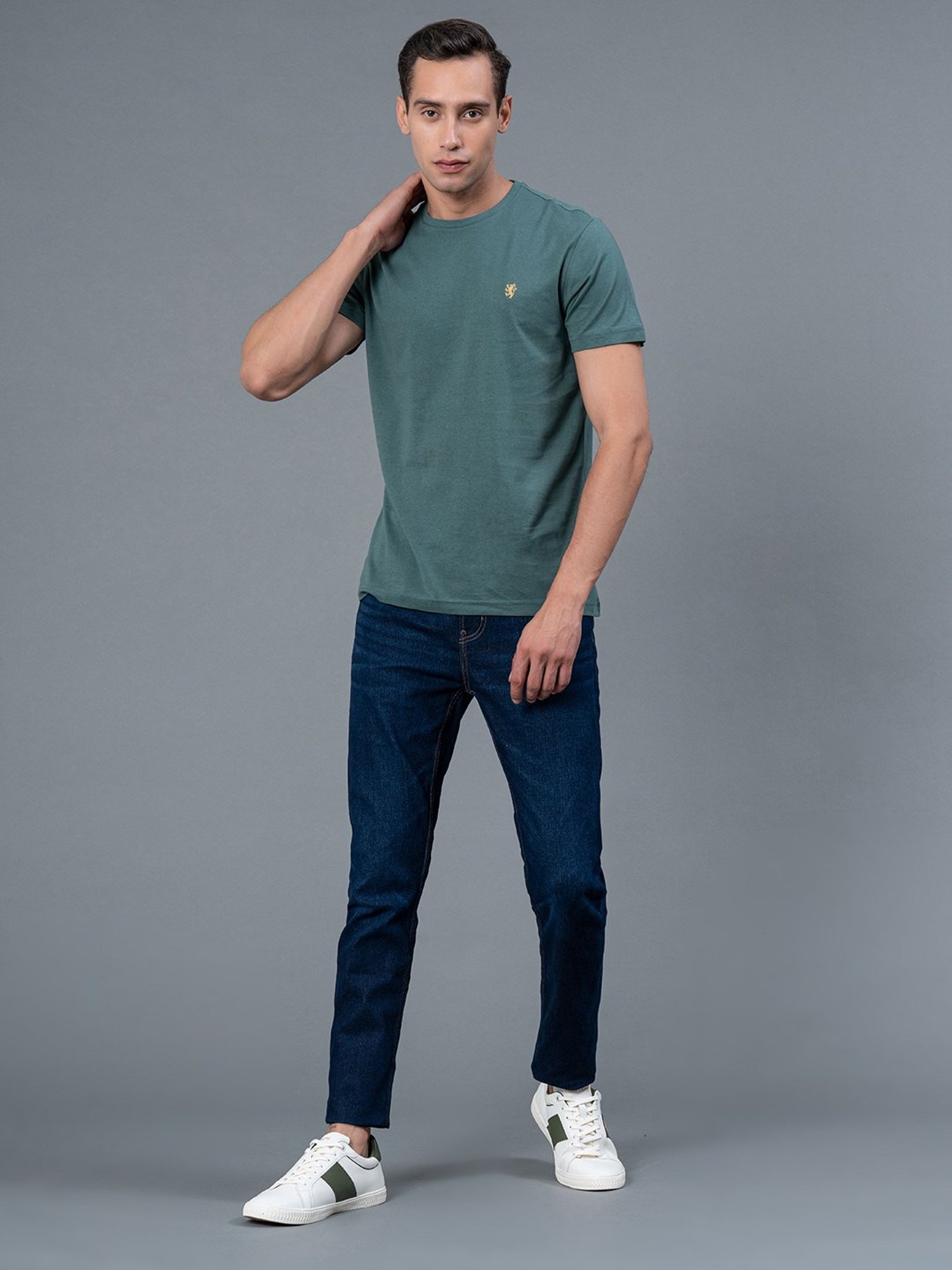 Red Tape Slate Green Regular Fit Cotton Crew T-Shirt