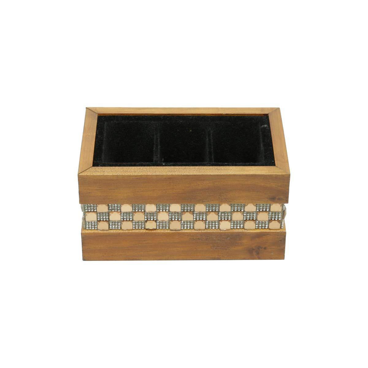 WoodArt Wooden Remote Control Holder - Caddy for Desk, Office, Pens, Pencils, Makeup Brushes, Vanity, Nightstand (3 compartments, Brown with Ornate Stones)