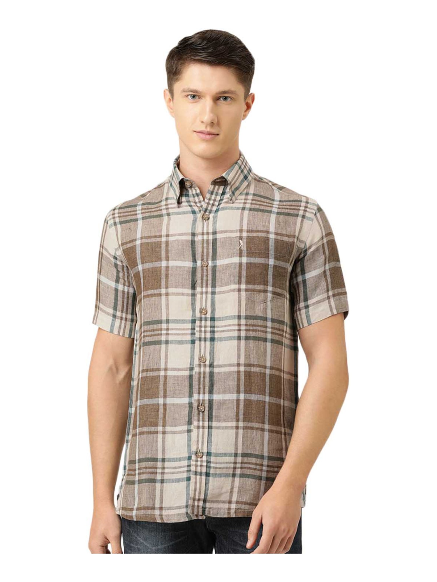 Burnt Umber Brown Cotton Regular Fit Checks Shirt