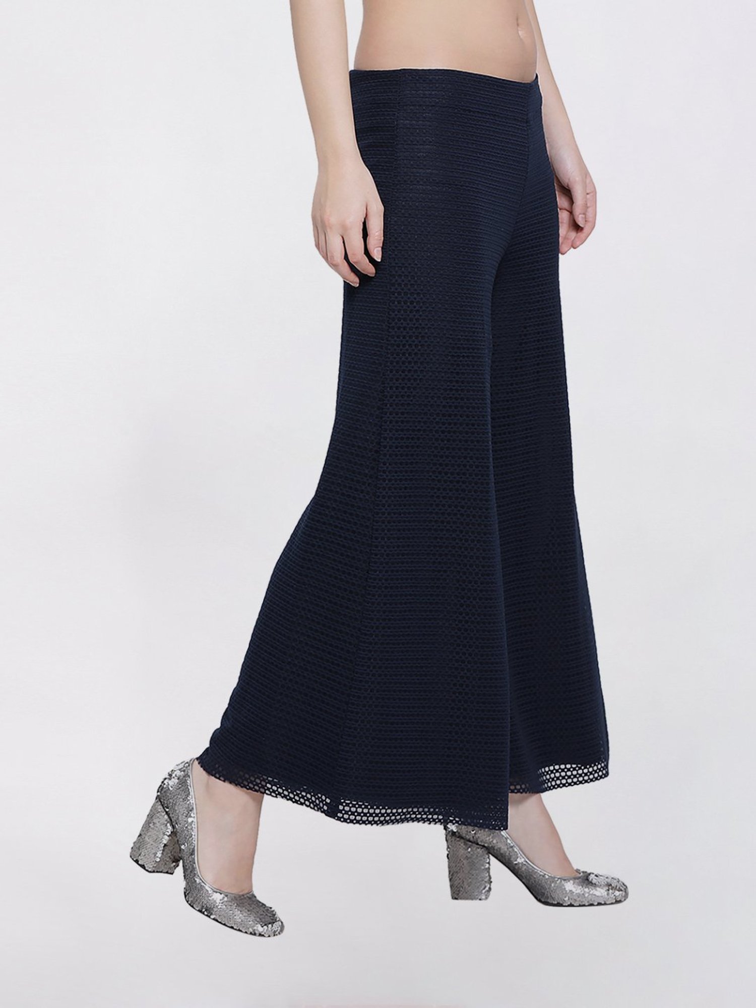 Office & You Navy Square Lycra Palazzo