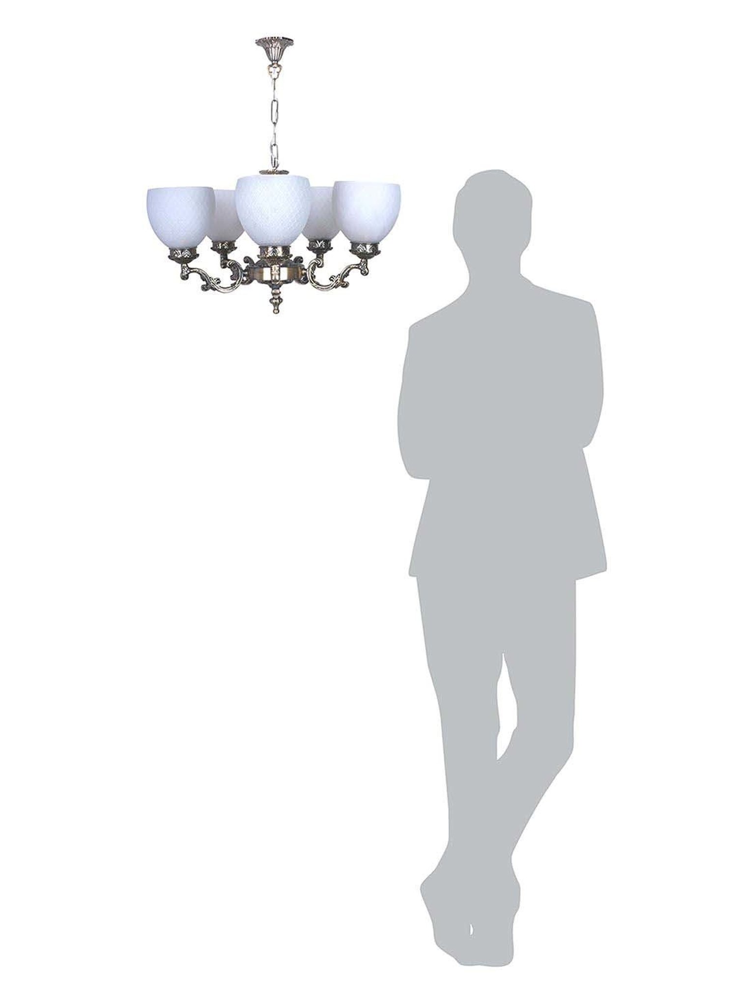 FOS LIGHTING White & Golden Aluminium 5-In-1 Diamond Chandelier With Glass Shade