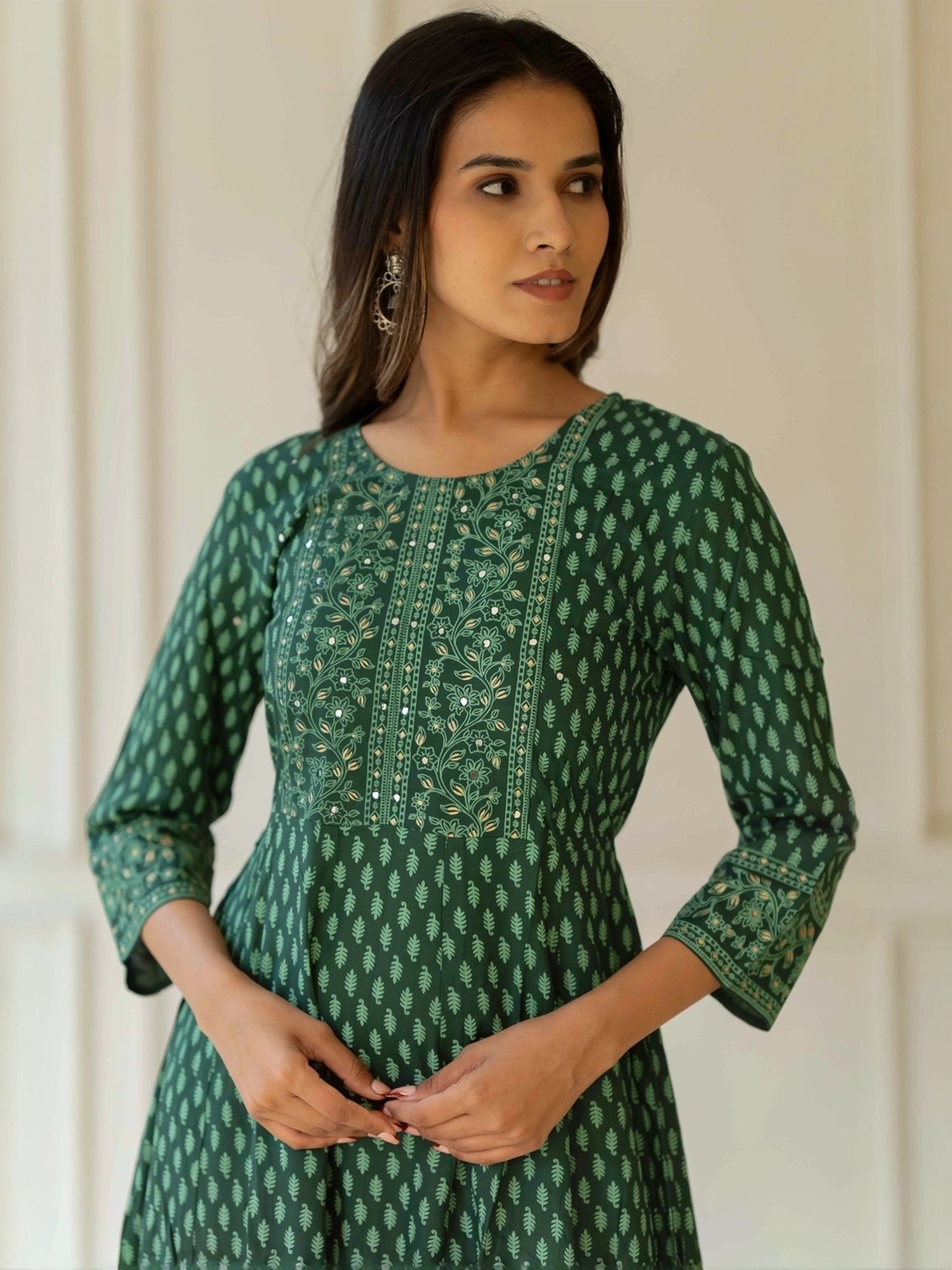 MIRCHI FASHION Green Cotton Printed A-Line Dress