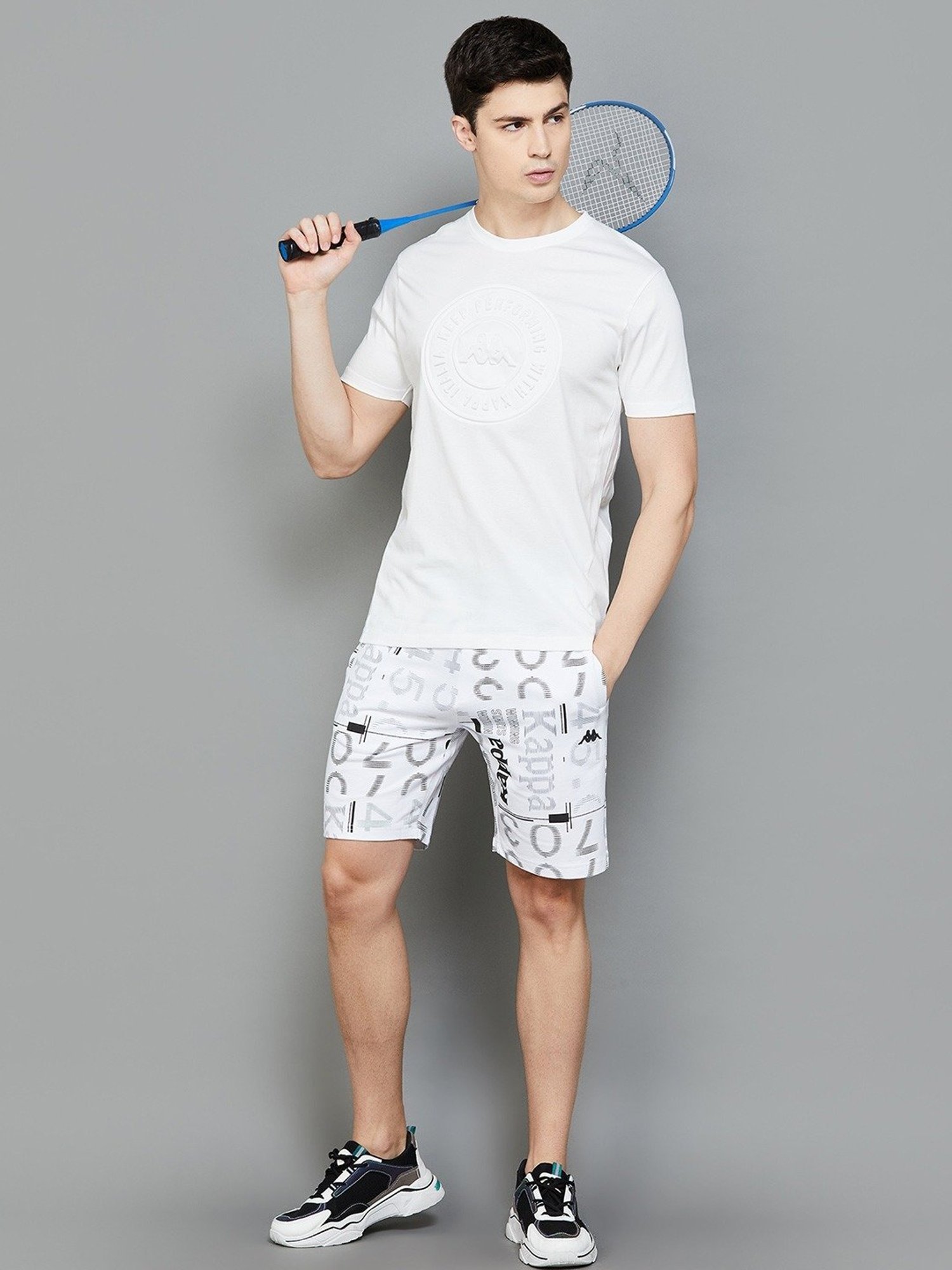 Kappa Off White Cotton Regular Fit Printed T-Shirt