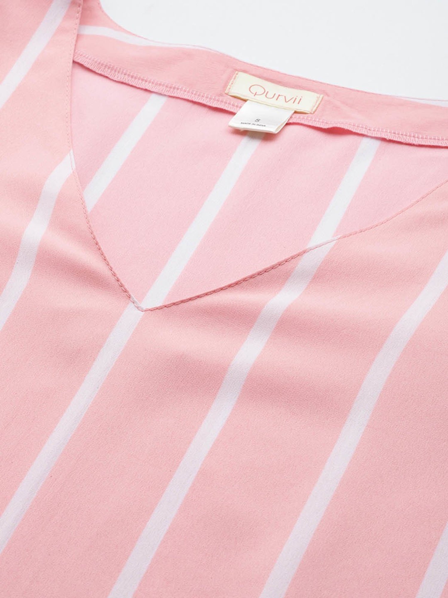 Qurvii Pink & White Striped Top