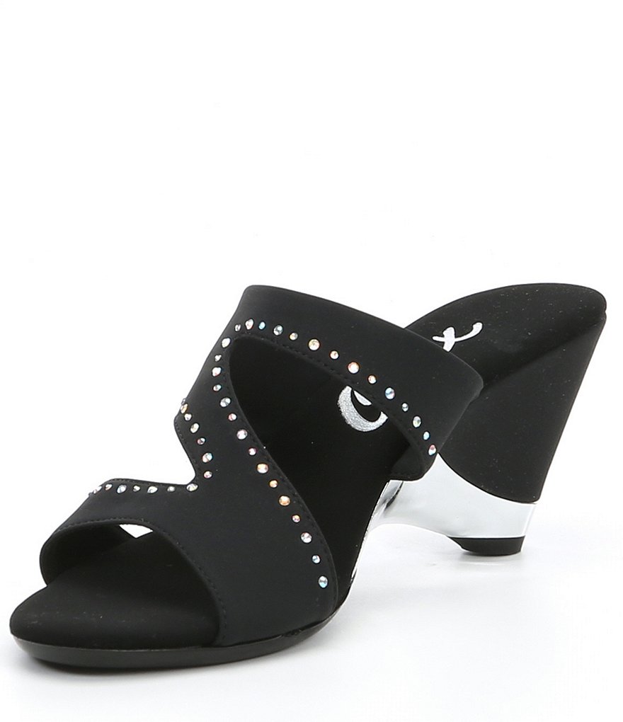 Onex Natalia Rhinestone Embellishments Elastic Wedge Slides