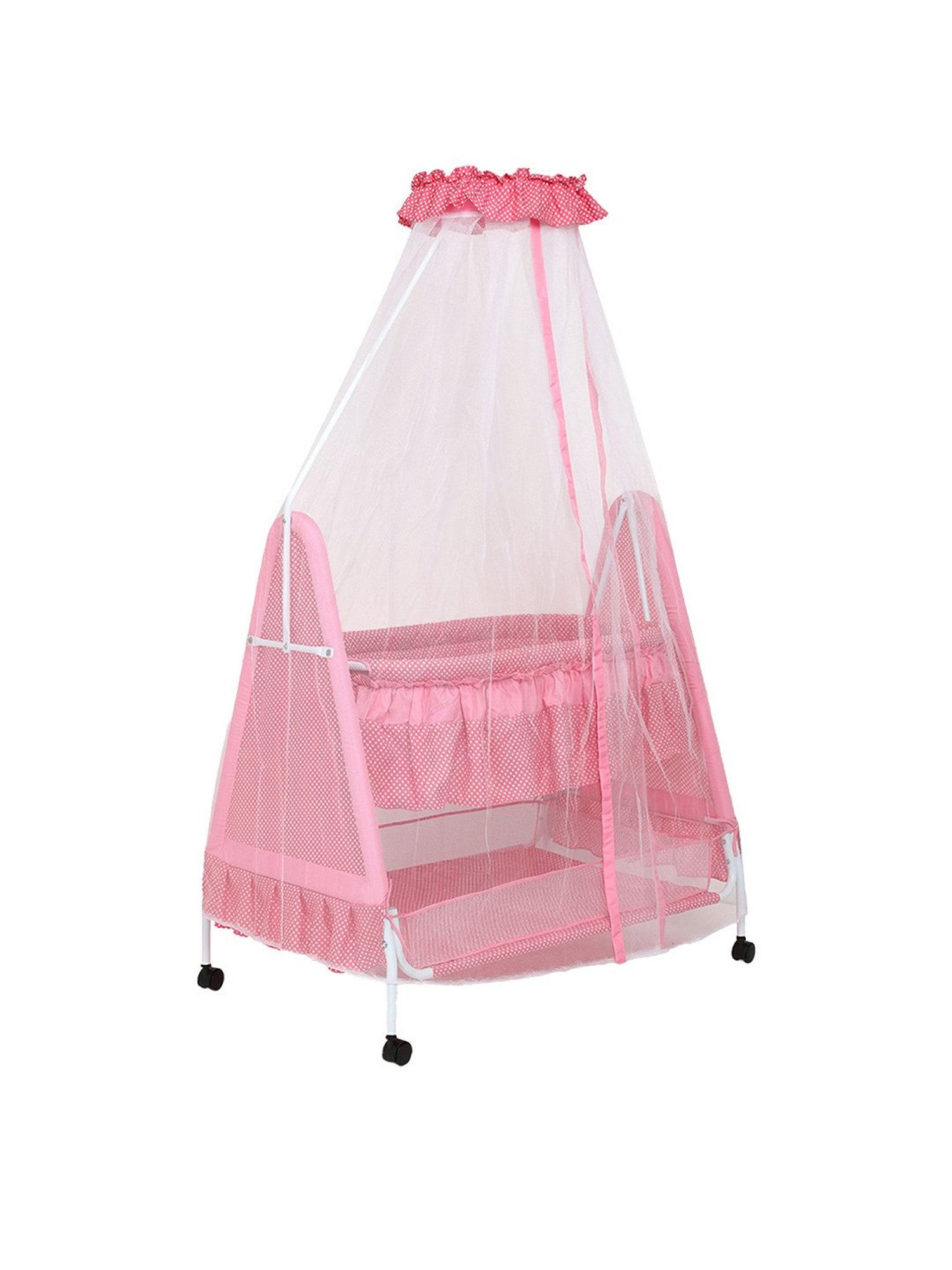 Kiddery Pink Baby Cradle with Mosquito Protection Net (Age 0-8 Months)