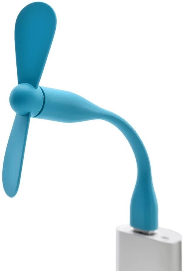 Greenery BXT Low Noise Mini Portable Lightweight Two Blades USB Computer Laptop Adjustable Bent Mobile Fan Notebook Netbook Tablet Power Bank Powered Summer Cooling Fan Cooler Blue