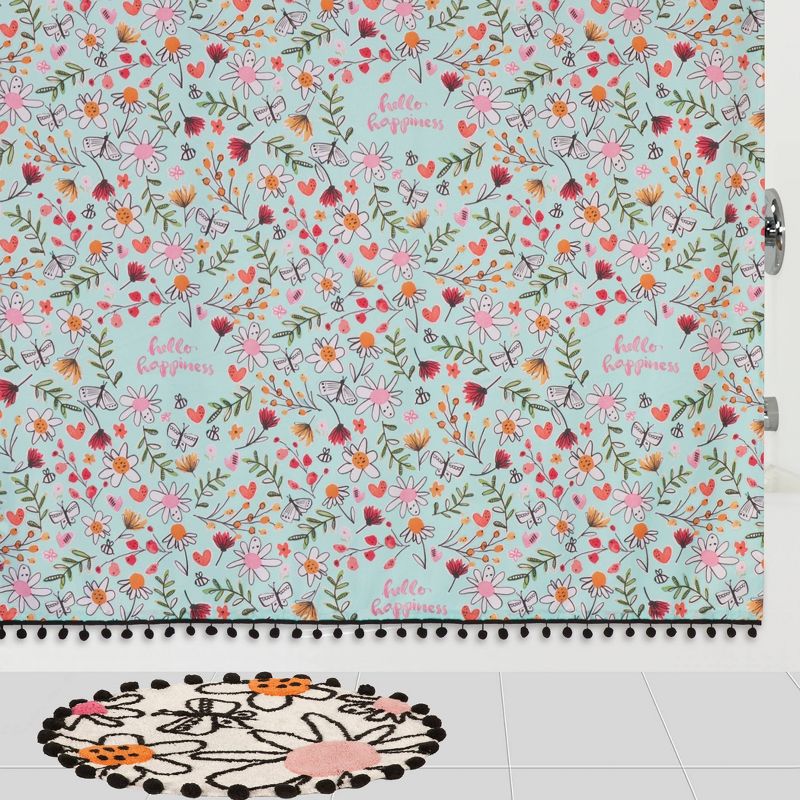 Hello Happiness Shower Curtain Blue/Pink - Creative Bath