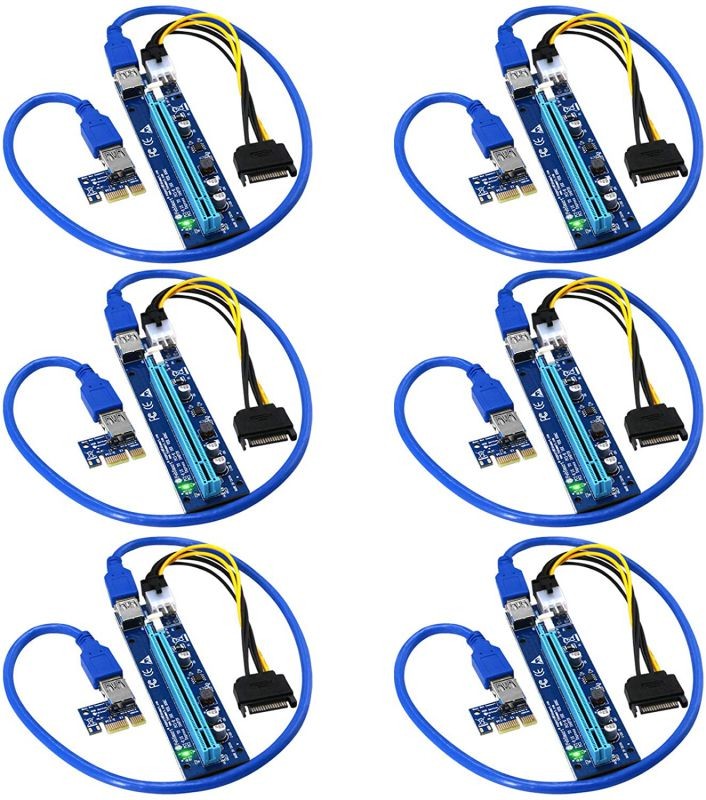 6pcs PCI-E Riser for Bitcoin-Litecoin-ETH Coin PCIe 6 PIN 16x to 1x Powered Riser Adapter Card 6-Pin PCI-E to SATA Power Cable-GPU Riser Adapter-Ethereum Mining ETH