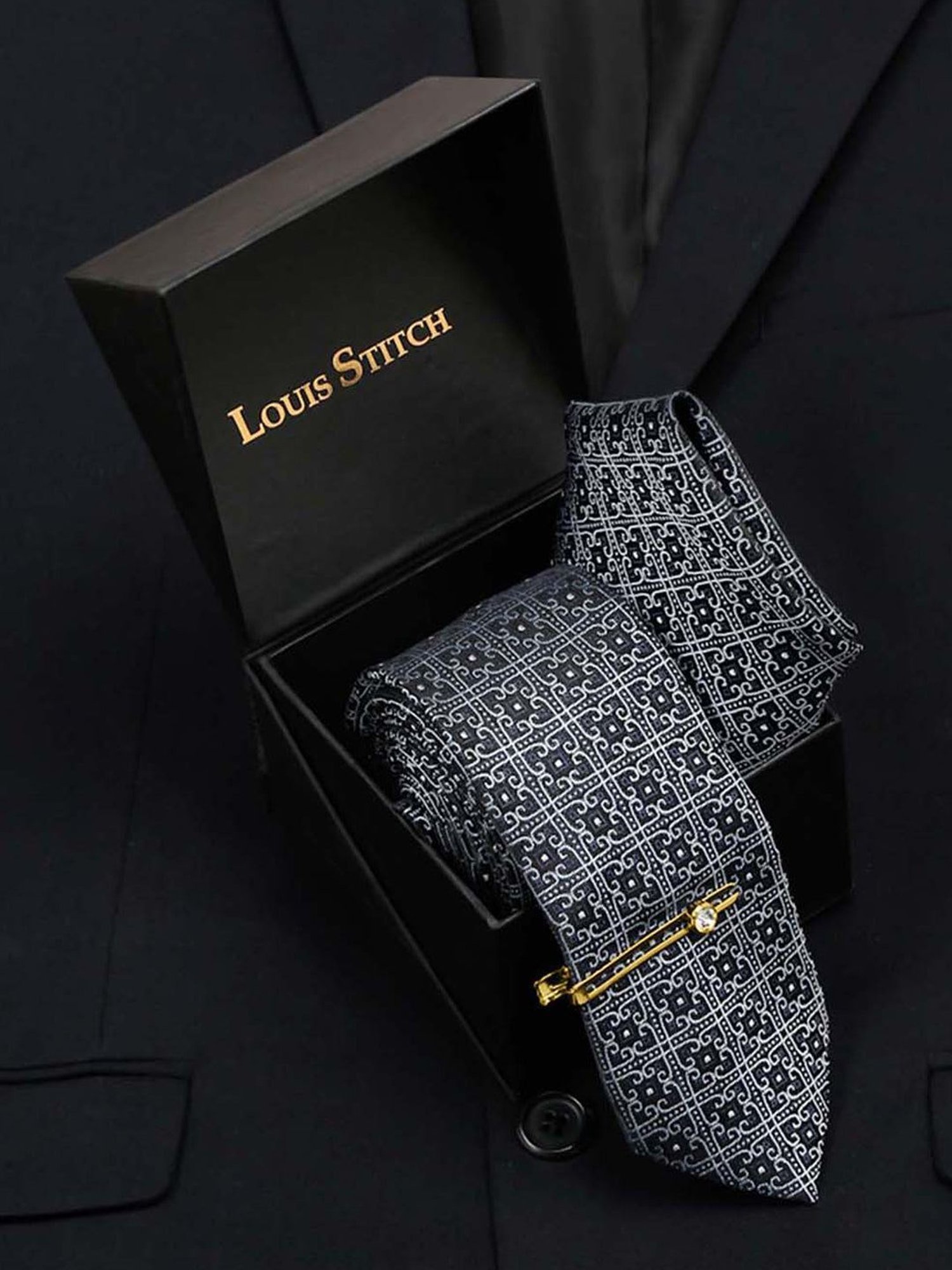 Louis Stitch Navy Printed Necktie Gift Set - Set of 3
