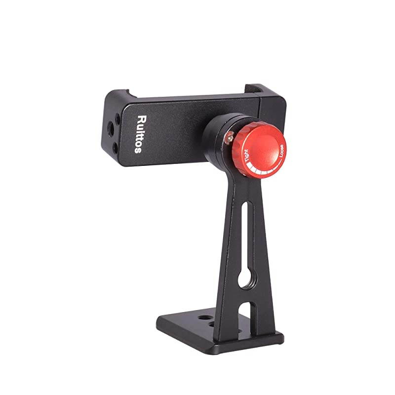 Phone Holder for Tripod, Metal Cellphone Tripod Adapter 360 Degree Rotation Vertical Video Smartphone Bracket Clip Compatible with iPhone X XS XR 8 Samsung Galaxy S10 S9+ Huawei (Black C18)