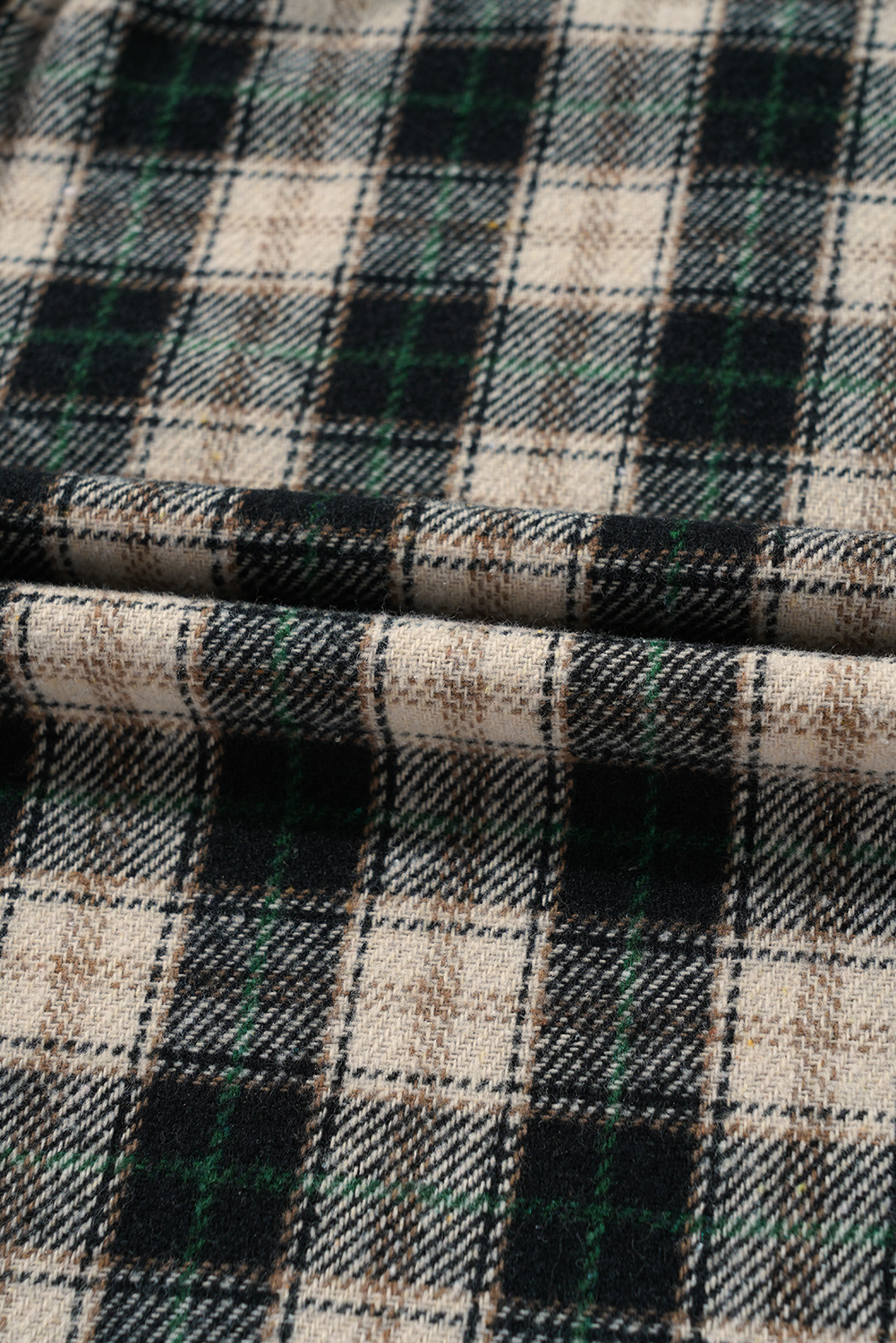 Black Plaid Waffle Patchwork Collared V Neck Plus Size Dress