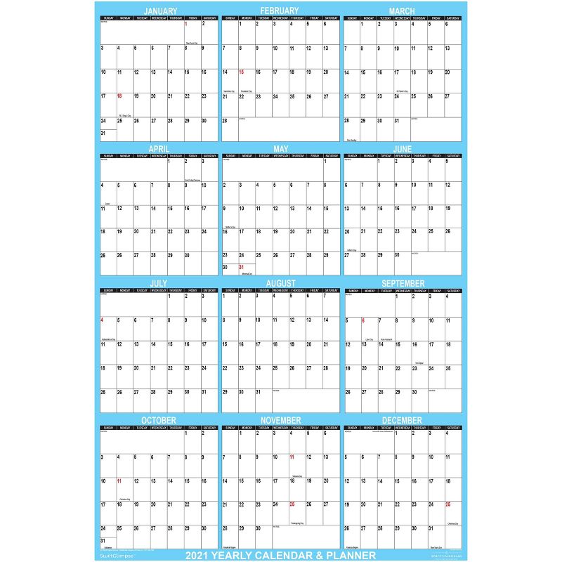 2021 Wall Calendar Portable 24"x36" Blue - SwiftGlimpse