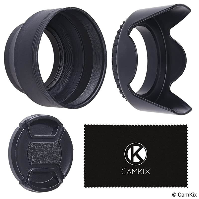 Set of 2 Camera Lens Hoods and 1 Lens Cap Rubber Collapsible + Tulip Flower Sun ShadeShield Reduces Lens Flare and Glare Blocks Excess Sunlight 67 mm Rubber Hood + Tullip Hood + Cap