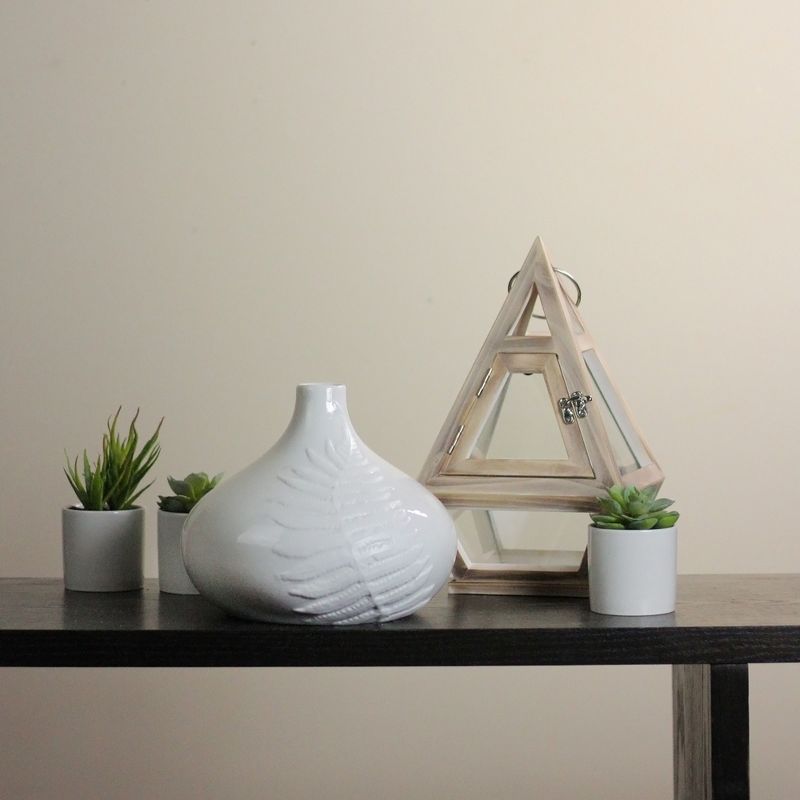 Kaemingk 8.75" White Porcelain Flower Vase with Fern Leaf Relief