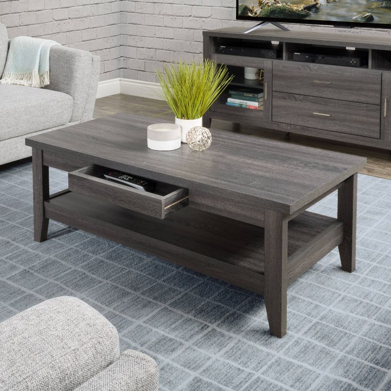 Hollywood Coffee Table with Drawers Dark Gray - CorLiving
