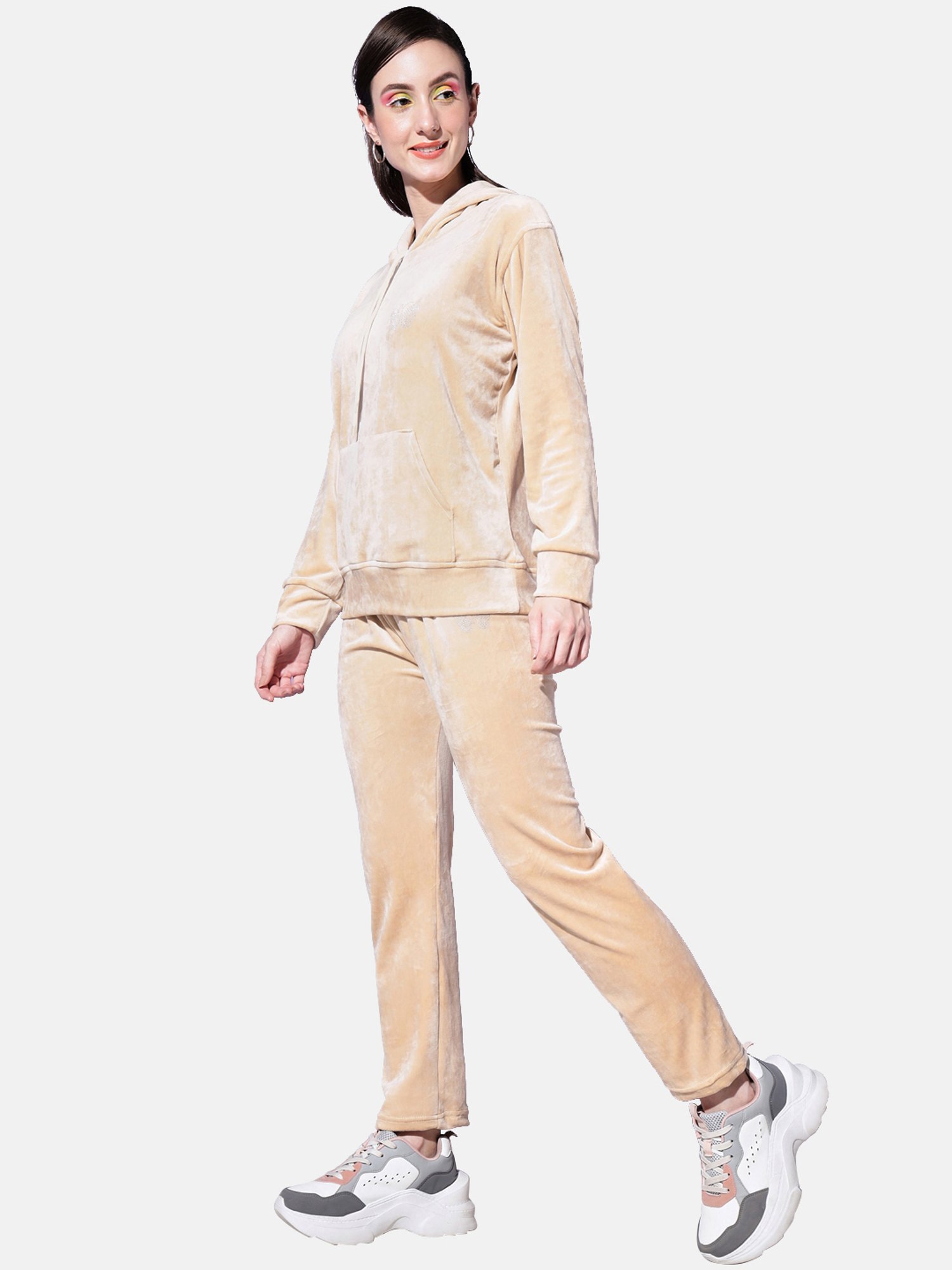 BUYNEWTREND Beige Regular Fit Sports Tracksuit