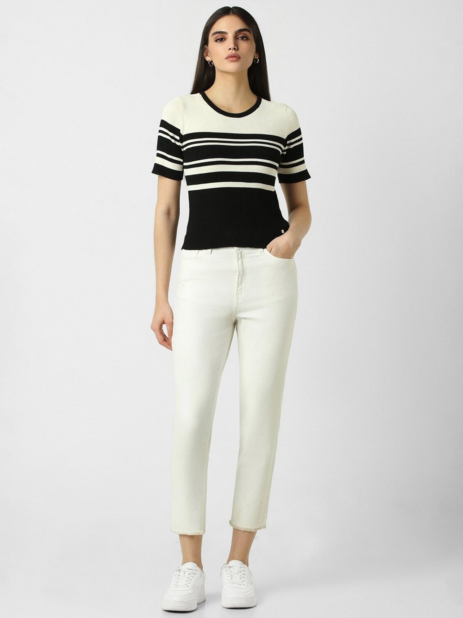 Van Heusen Black & Off White Striped Top