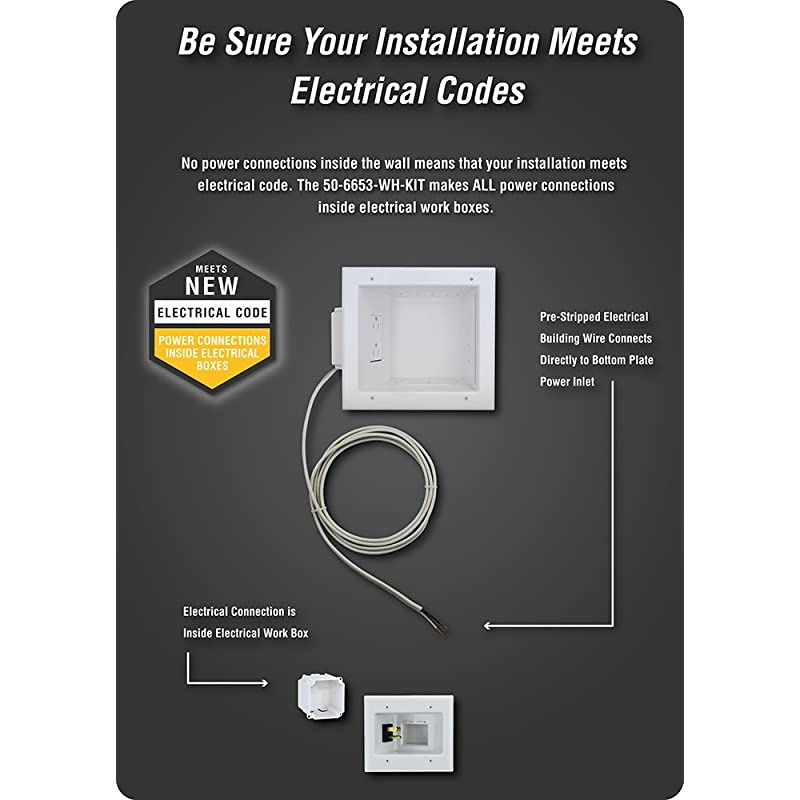 Electronics 506653WHKIT Recessed TV Cable amp Media Organizer Kit with Duplex Power Receptacle White
