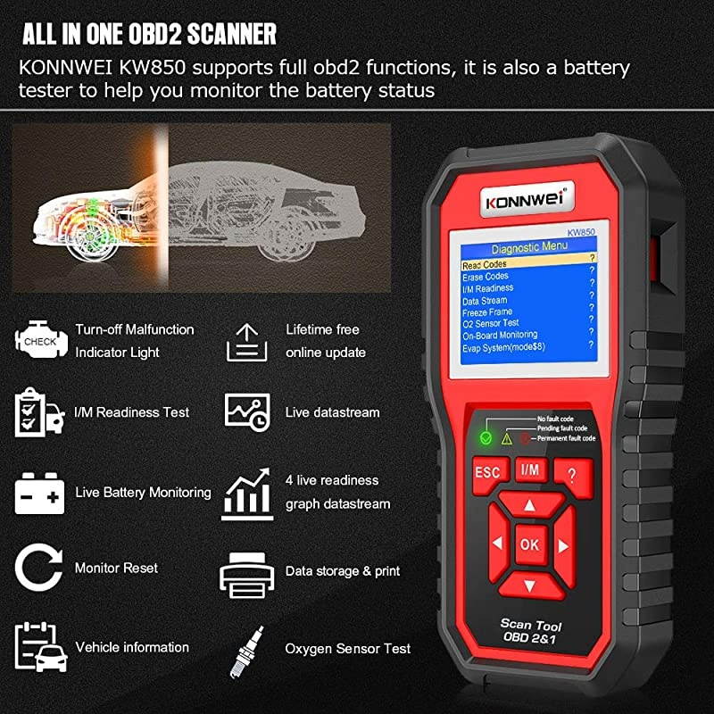 KW850 Professional OBD2 Scanner Auto Code Reader Car Diagnostic Tool Check Engine Light Scan Tool OBD II Cars After 1996 Original