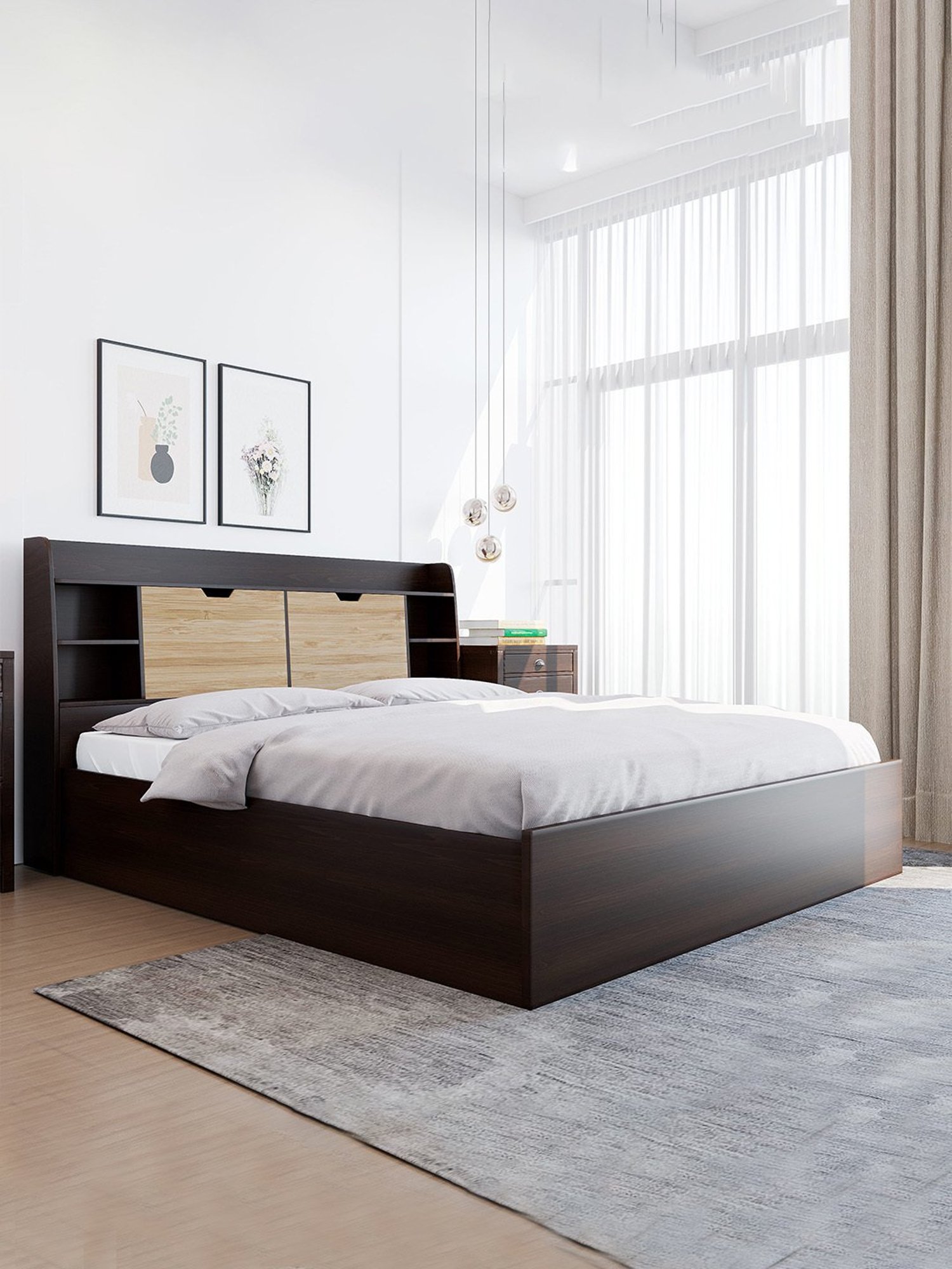 Nilkamal Riva Black Engineered Wood King Size Bed with Storage